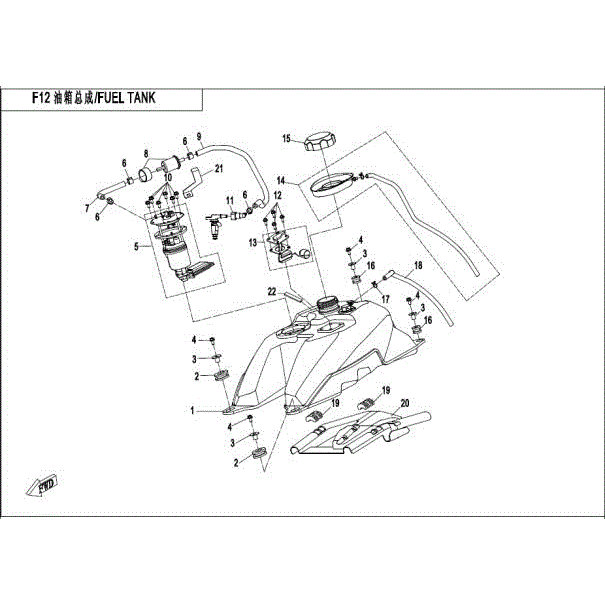 An Image of a genuine CFMOTO Parts Schematic Diagram showing the group - FUEL TANK - 2016 CFMOTO CFORCE 500 HO
