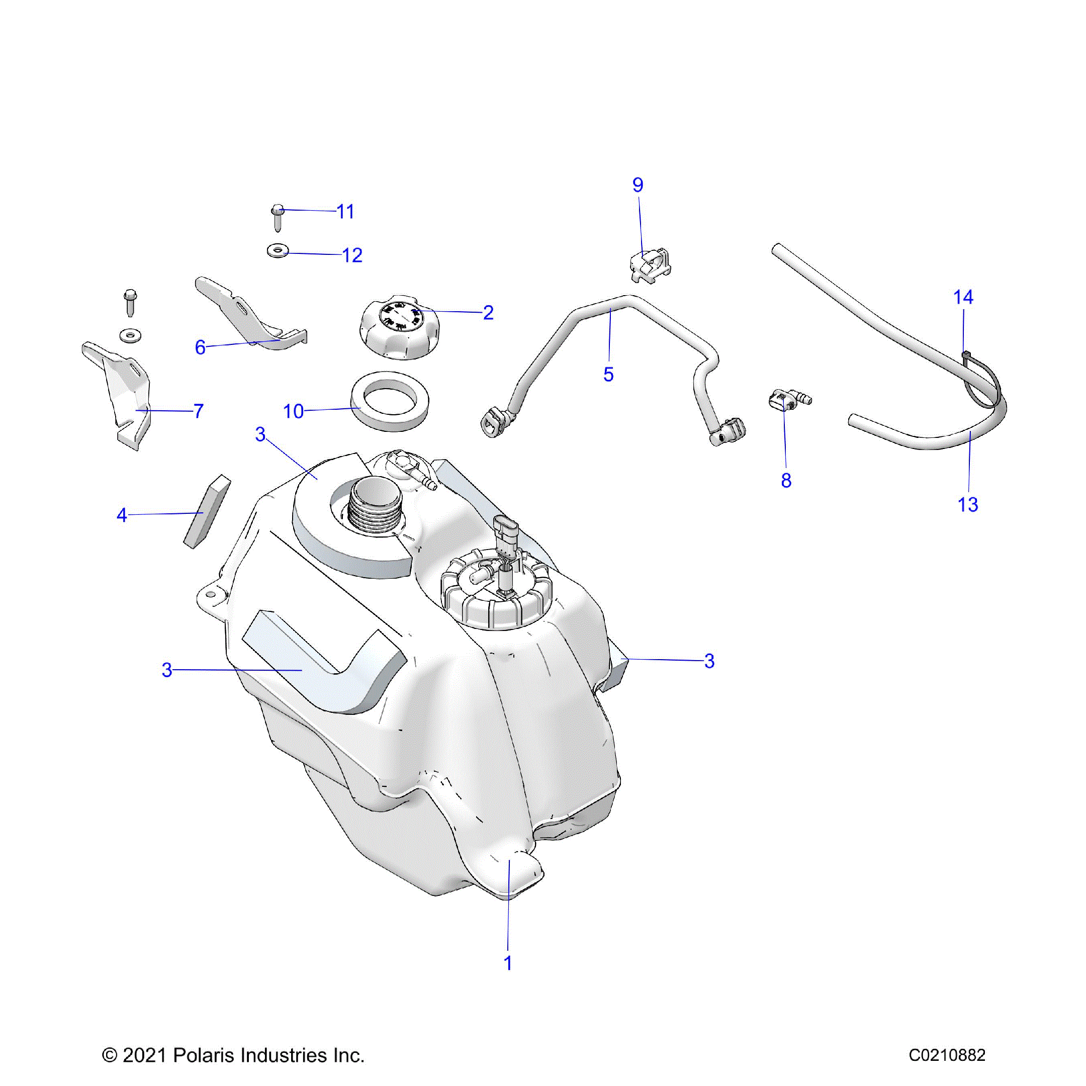 An Image of a Genuine Polaris Parts Schematic Diagram showing the schematic - FUEL SYSTEM: FUEL TANK ASM. - 2022 POLARIS SPORTSMAN 450 HO UTILITY