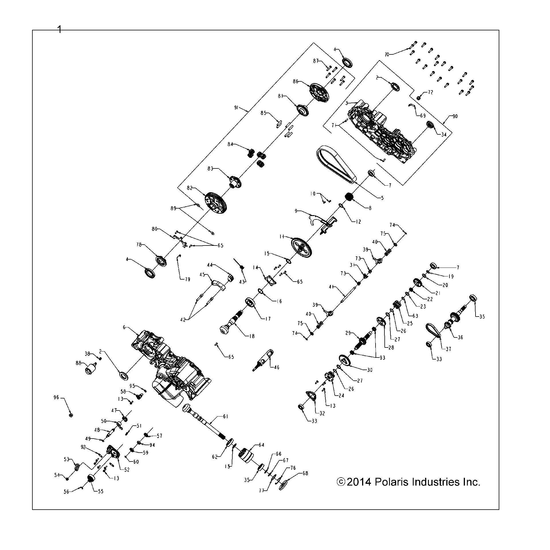 An Image of a Genuine Polaris Parts Schematic Diagram showing the schematic - DRIVE TRAIN: MAIN GEARCASE - 2019 POLARIS SPORTSMAN 570 EFI X2 EPS