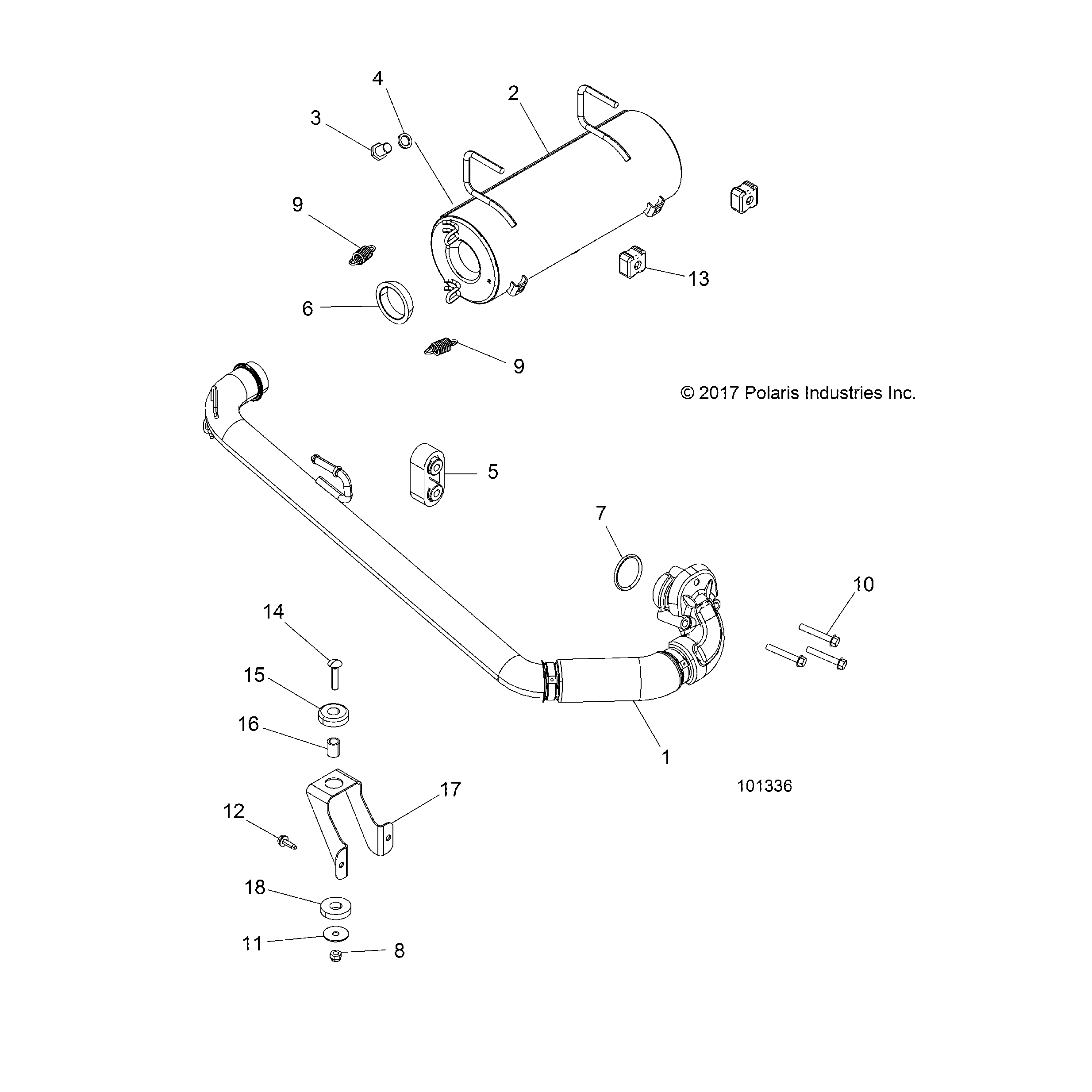 An Image of a Genuine Polaris Parts Schematic Diagram showing the schematic - ENGINE: EXHAUST SYSTEM - 2017 POLARIS ACE 570 EFI