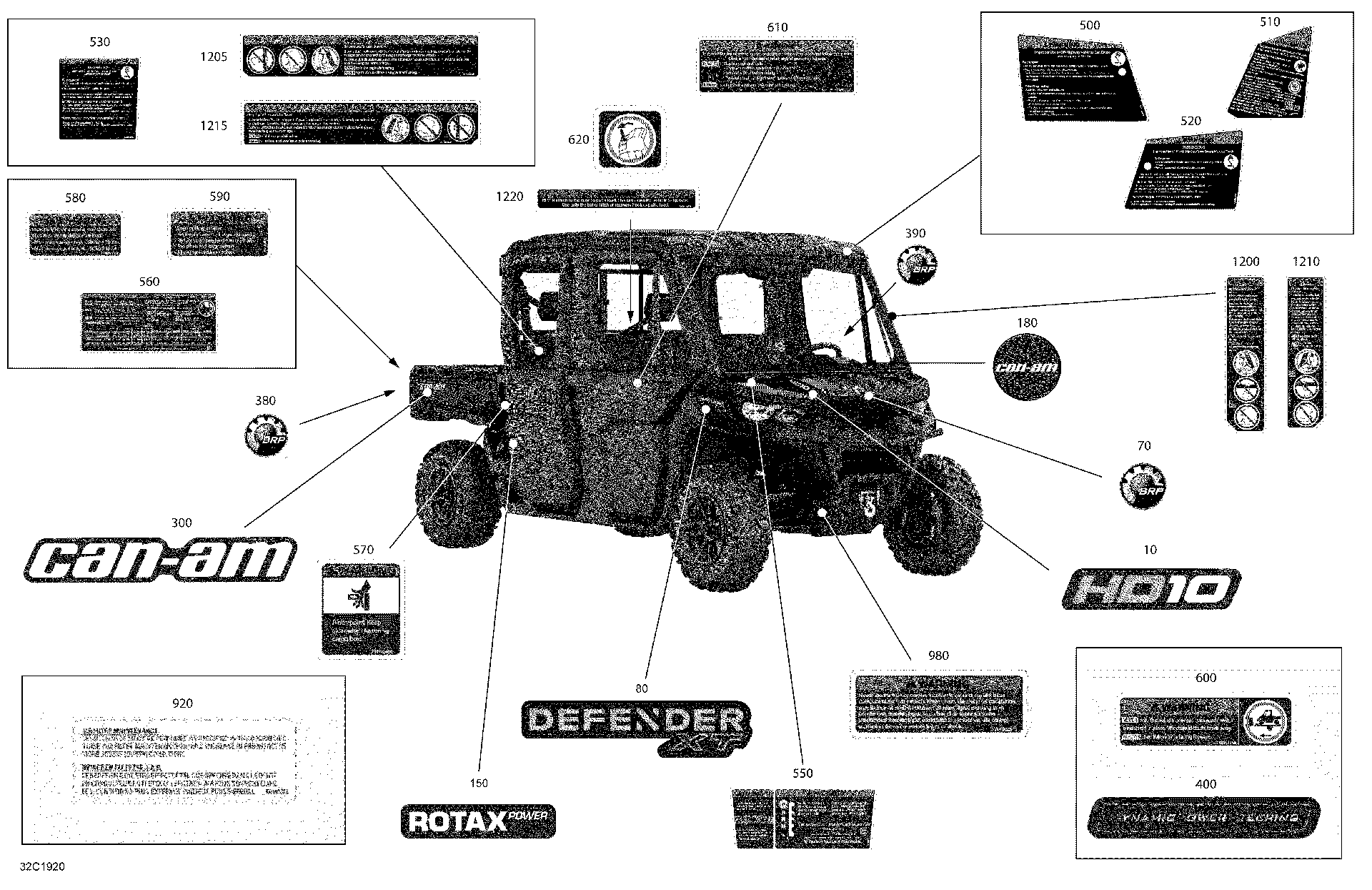 An Image of a Genuine Can-Am Parts Schematic Diagram showing the schematic - DECALS - HD10 - XT CAB