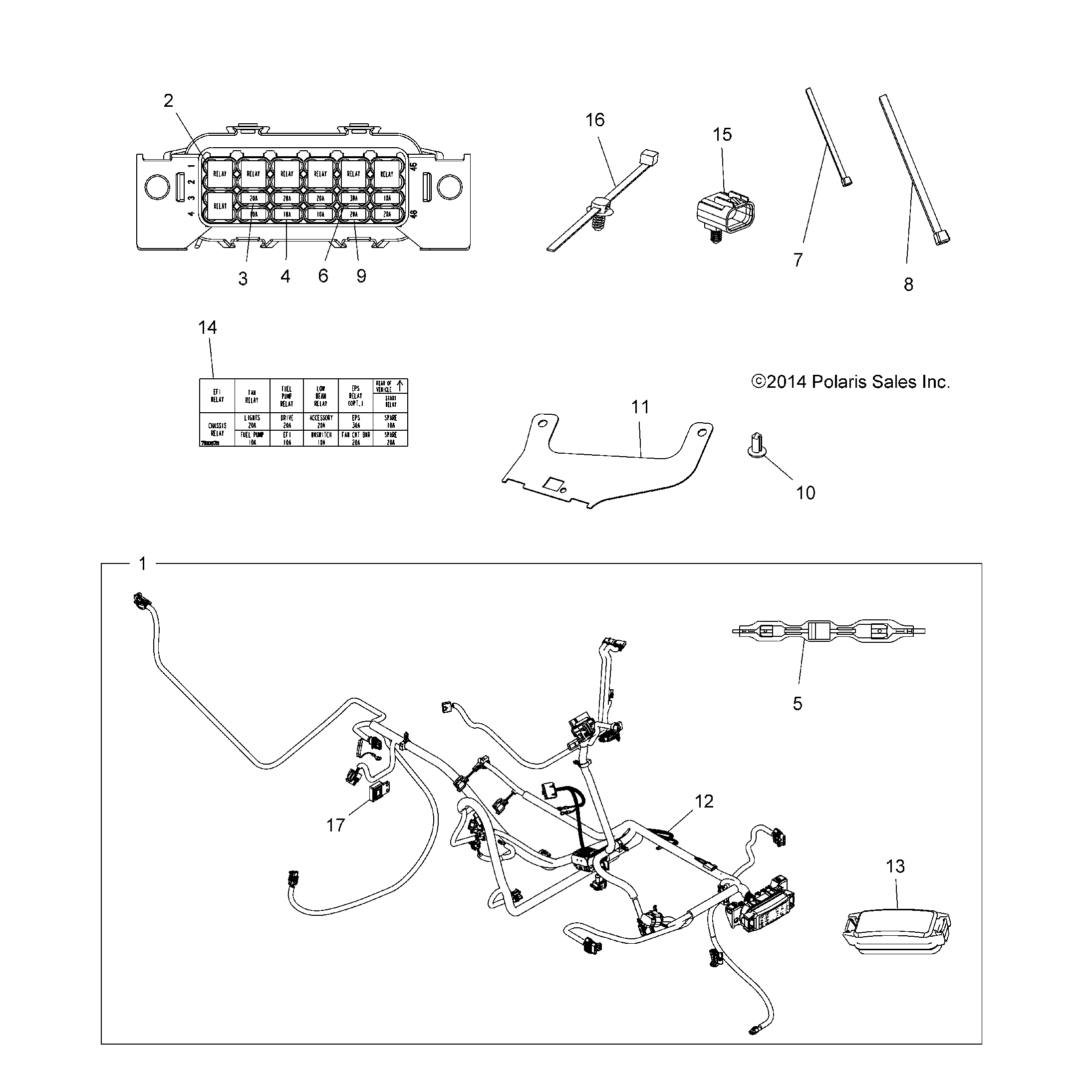 An Image of a Genuine Polaris Parts Schematic Diagram showing the schematic - ELECTRICAL: HARNESS - 2015 POLARIS SPORTSMAN TOURING 850 SP