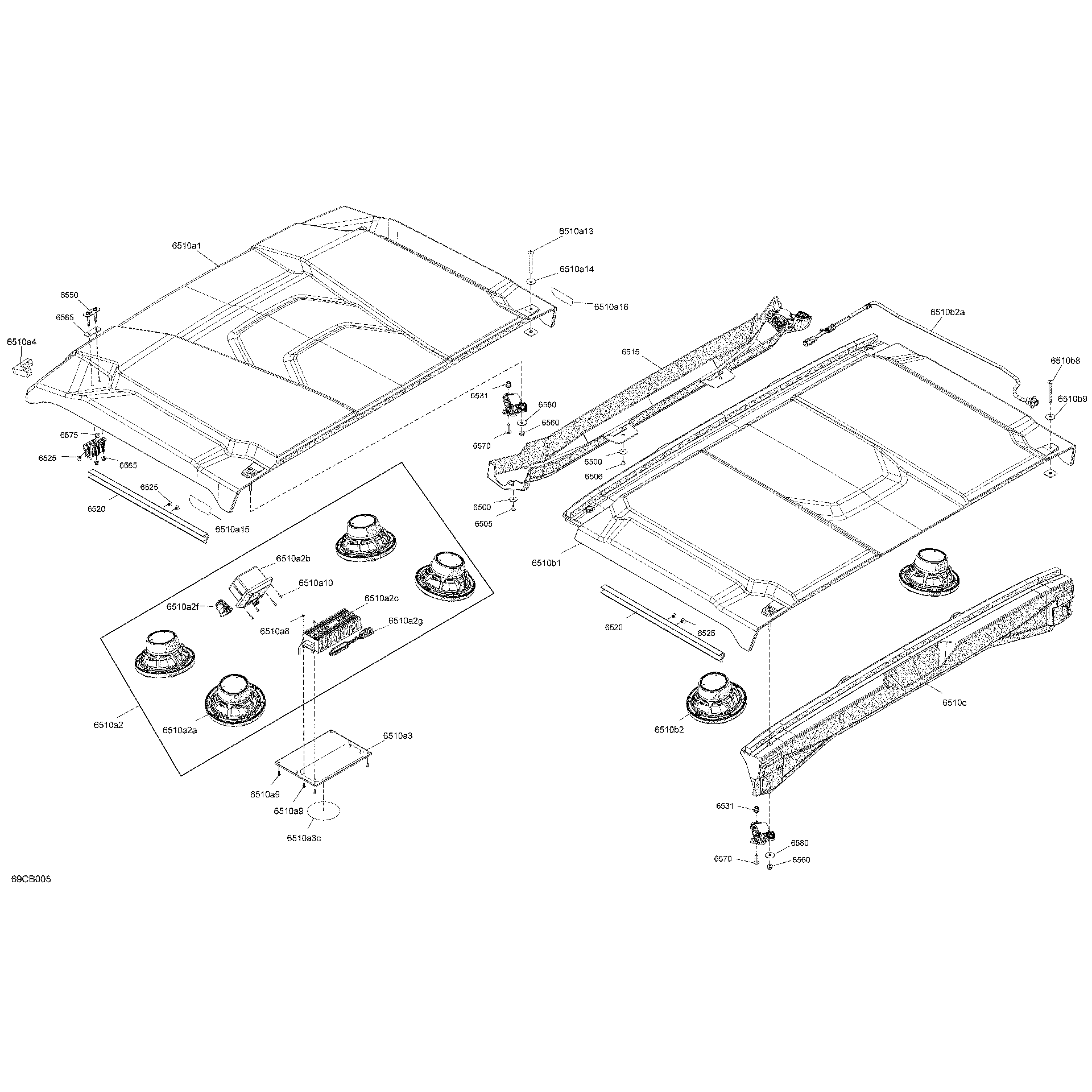 An Image of a Genuine Can-Am Parts Schematic Diagram showing the schematic - BODY - ROOF