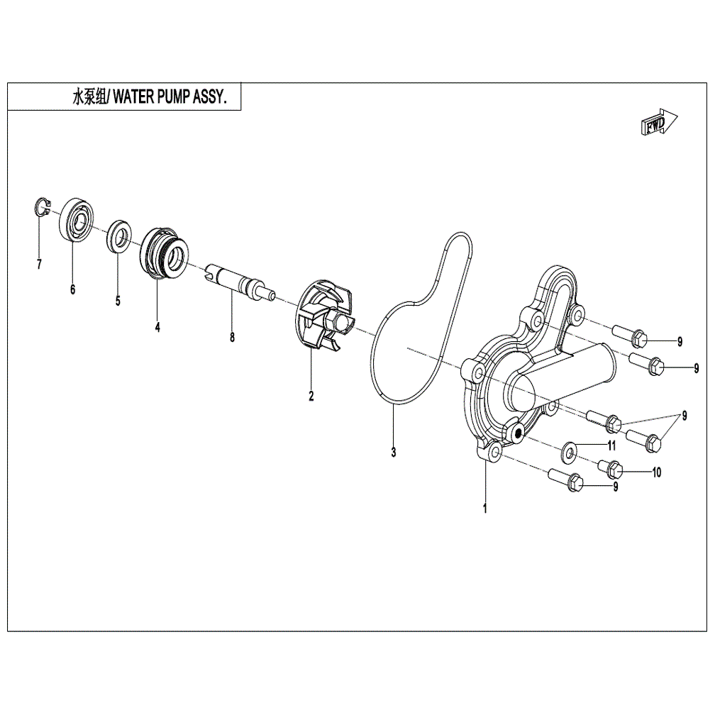 An Image of a Genuine CFMOTO Parts Schematic Diagram showing the schematic - WATER PUMP ASSY. - 2022 CFMOTO UFORCE 600