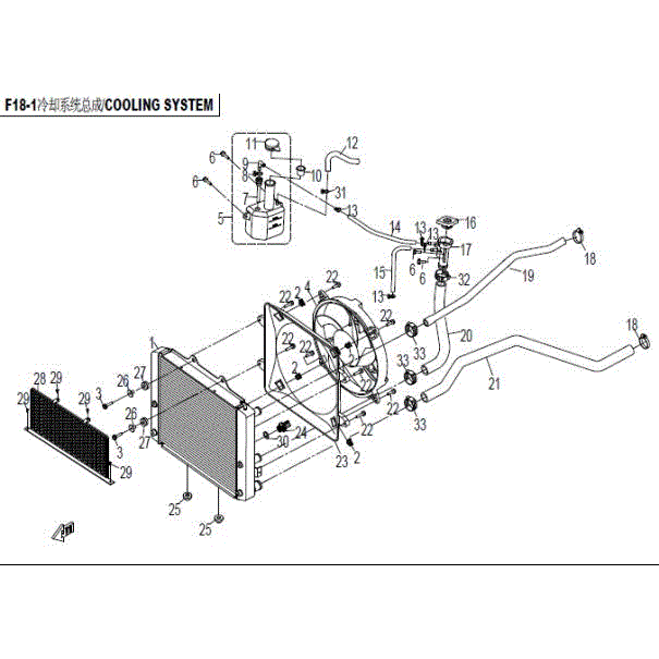 An Image of a genuine CFMOTO Parts Schematic Diagram showing the group - COOLING SYSTEM - 2016 CFMOTO CFORCE 800 X8