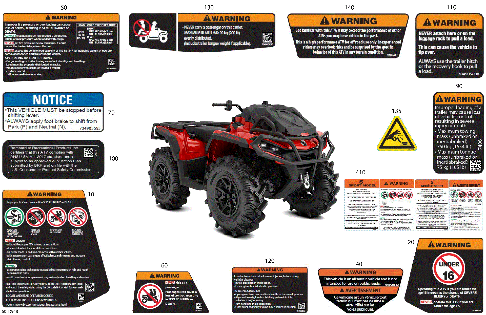 An Image of a Genuine Can-Am Parts Schematic Diagram showing the schematic - BODY - WARNING DECALS