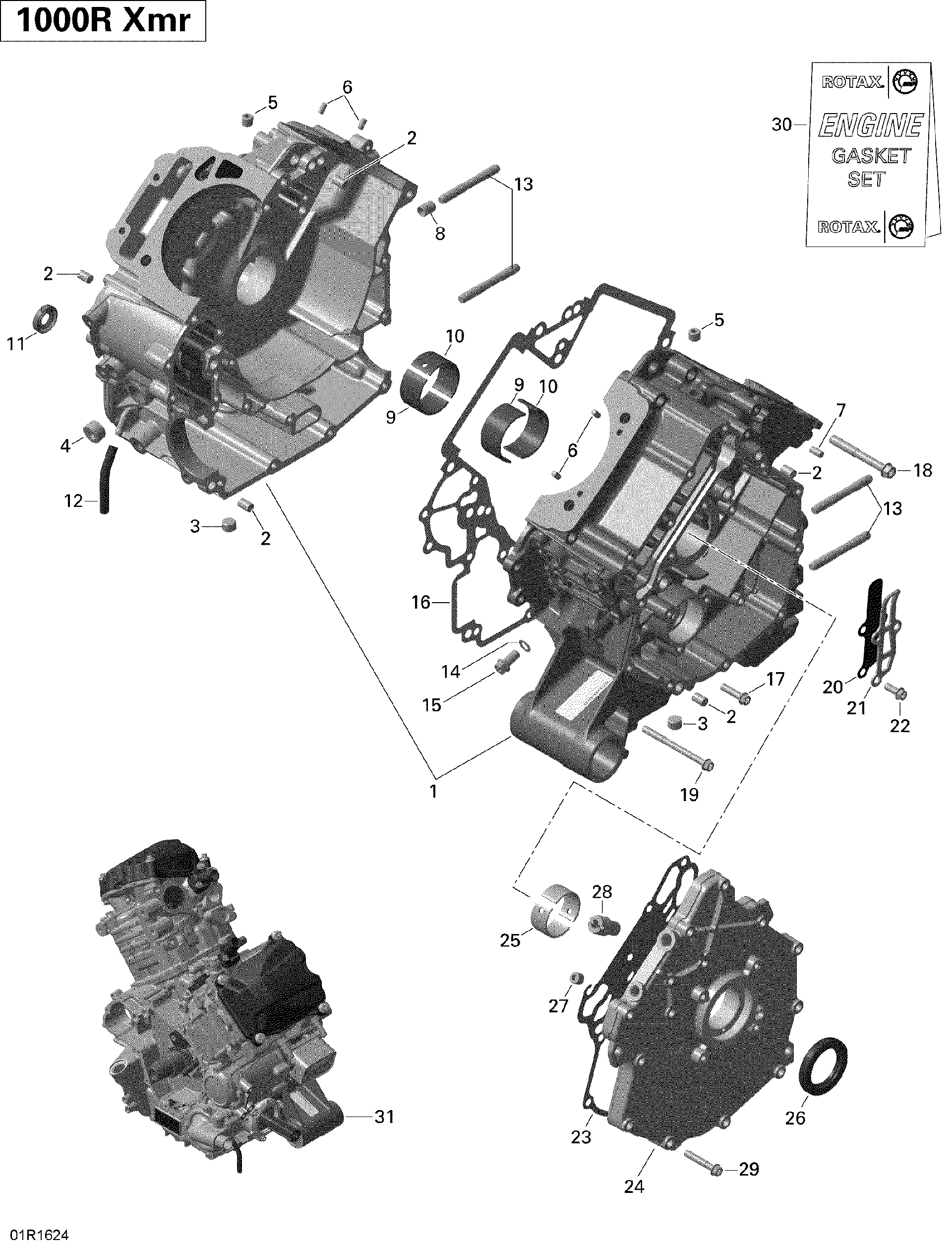 An Image of a Genuine Can-Am Parts Schematic Diagram showing the schematic - CRANKCASE - 1000R EFI