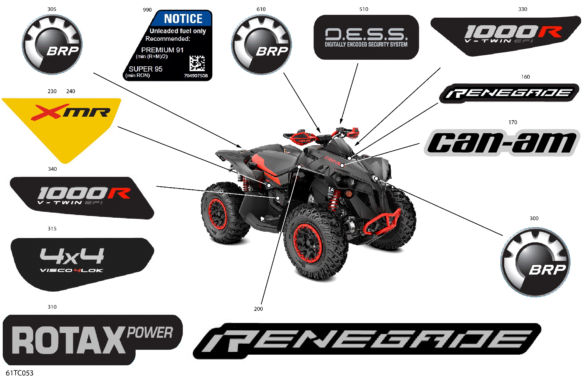 An Image of a Genuine Can-Am Parts Schematic Diagram showing the schematic - BODY - DECALS