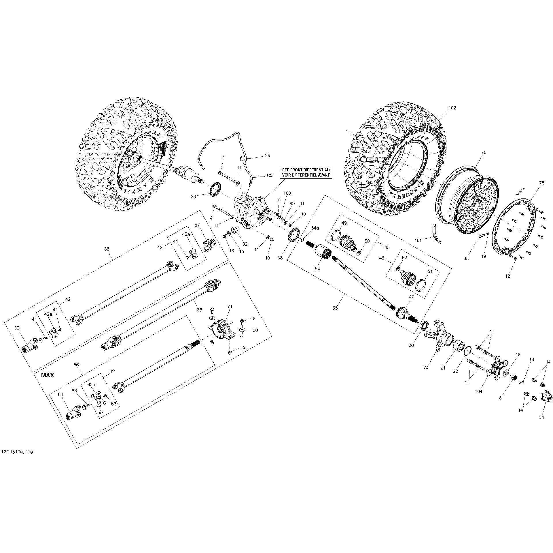 An Image of a Genuine Can-Am Parts Schematic Diagram showing the schematic - DRIVE SYSTEM FRONT _12C1510A
