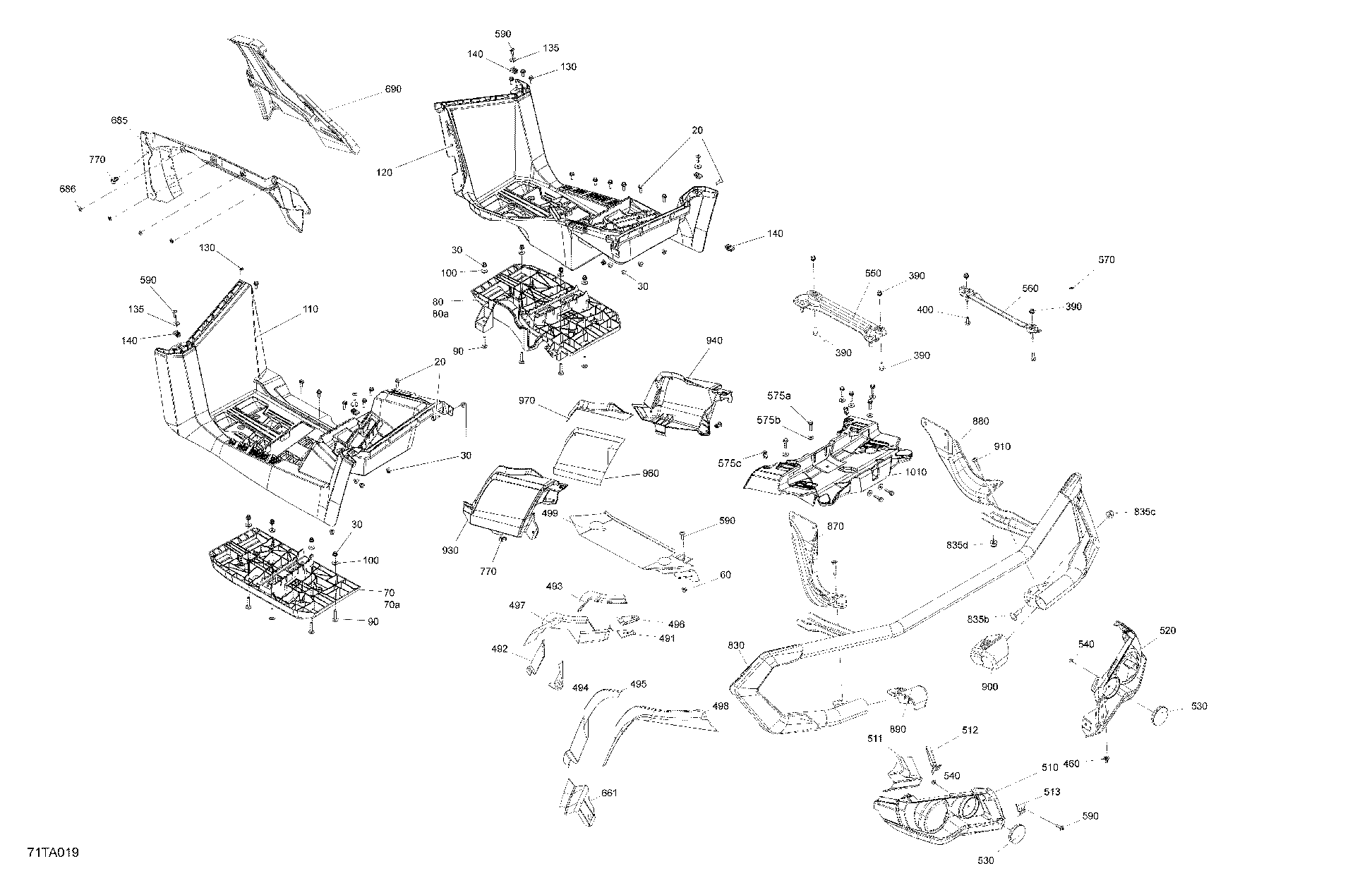 An Image of a Genuine Can-Am Parts Schematic Diagram showing the schematic - BODY - REAR SECTION