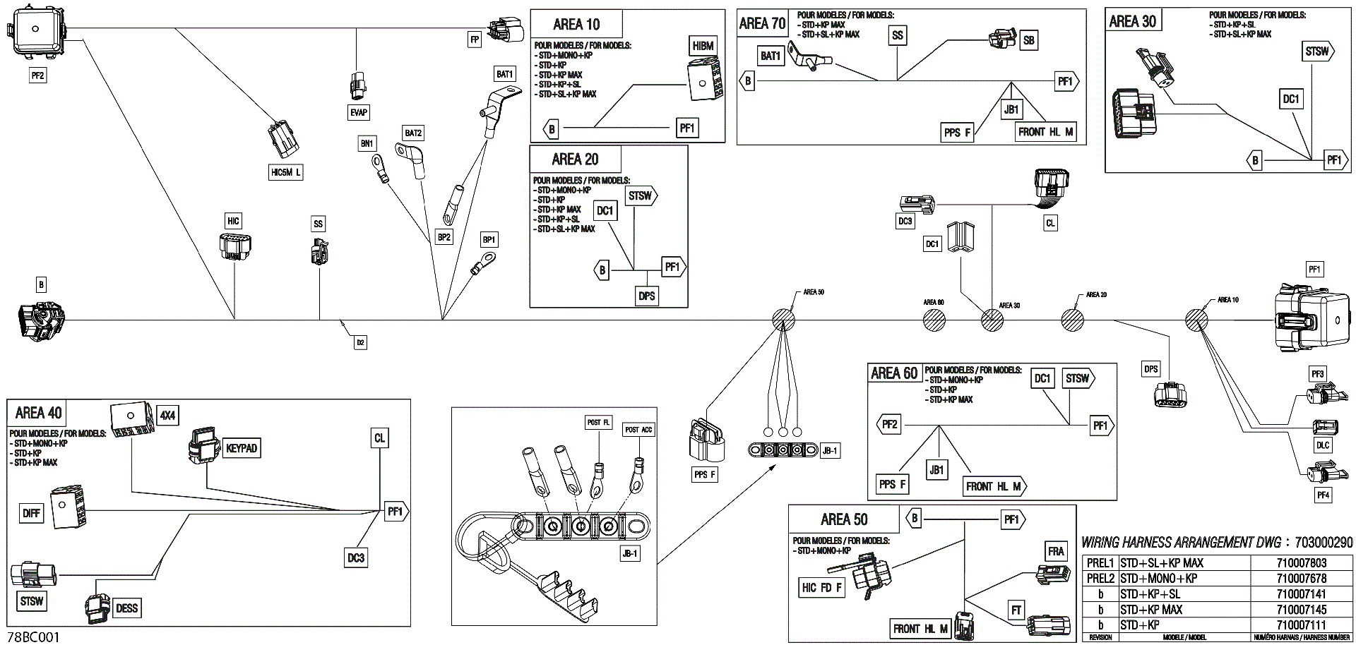 An Image of a Genuine Can-Am Parts Schematic Diagram showing the schematic - ELECTRIC - MAIN HARNESS - 710007678