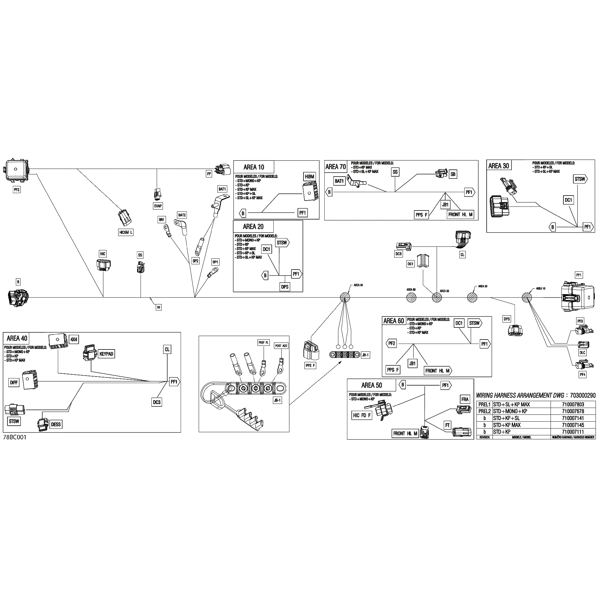 An Image of a Genuine Can-Am Parts Schematic Diagram showing the schematic - ELECTRIC - MAIN HARNESS - 710007678