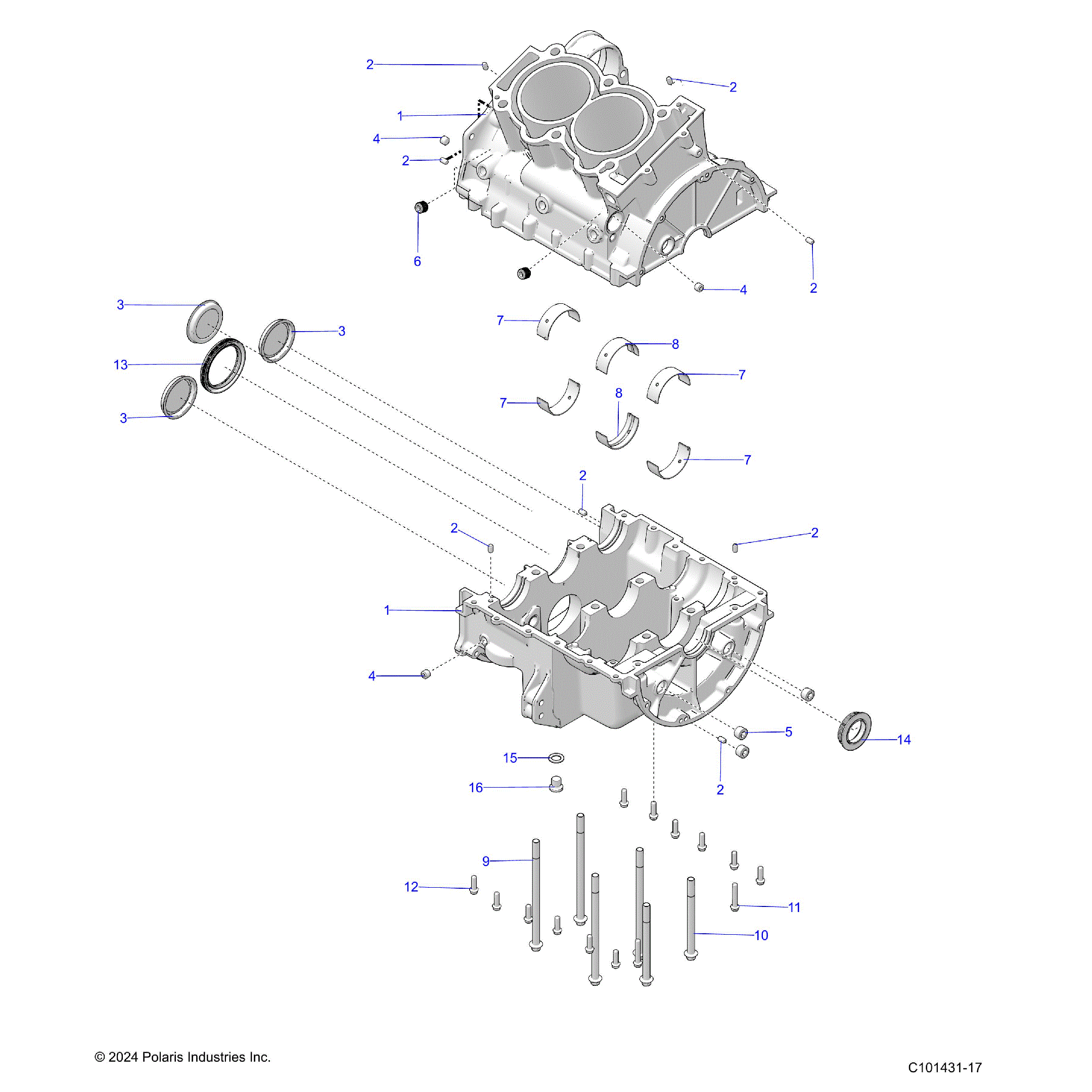 An Image of a Genuine Polaris Parts Schematic Diagram showing the schematic - ENGINE: CRANKCASE - 2021 POLARIS SPORTSMAN XP 1000 EPS 48"
