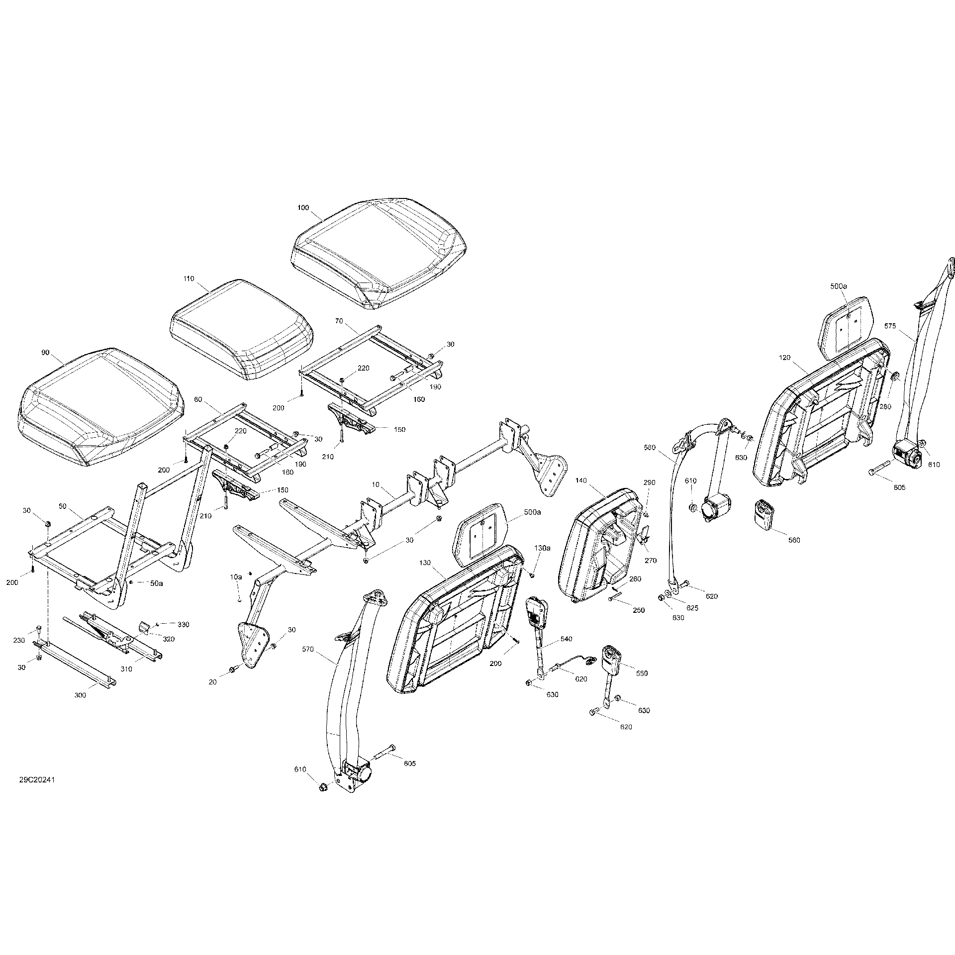 An Image of a Genuine Can-Am Parts Schematic Diagram showing the schematic - SEAT - LTD CAB