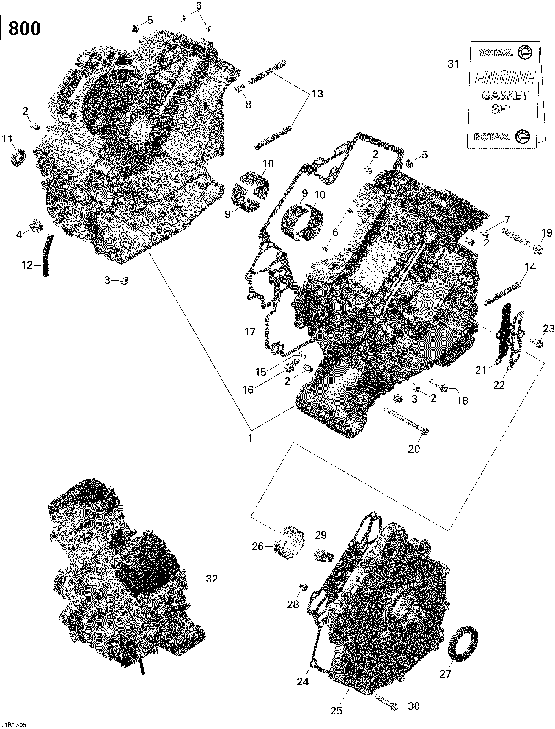 An Image of a Genuine Can-Am Parts Schematic Diagram showing the schematic - CRANKCASE _01R1505