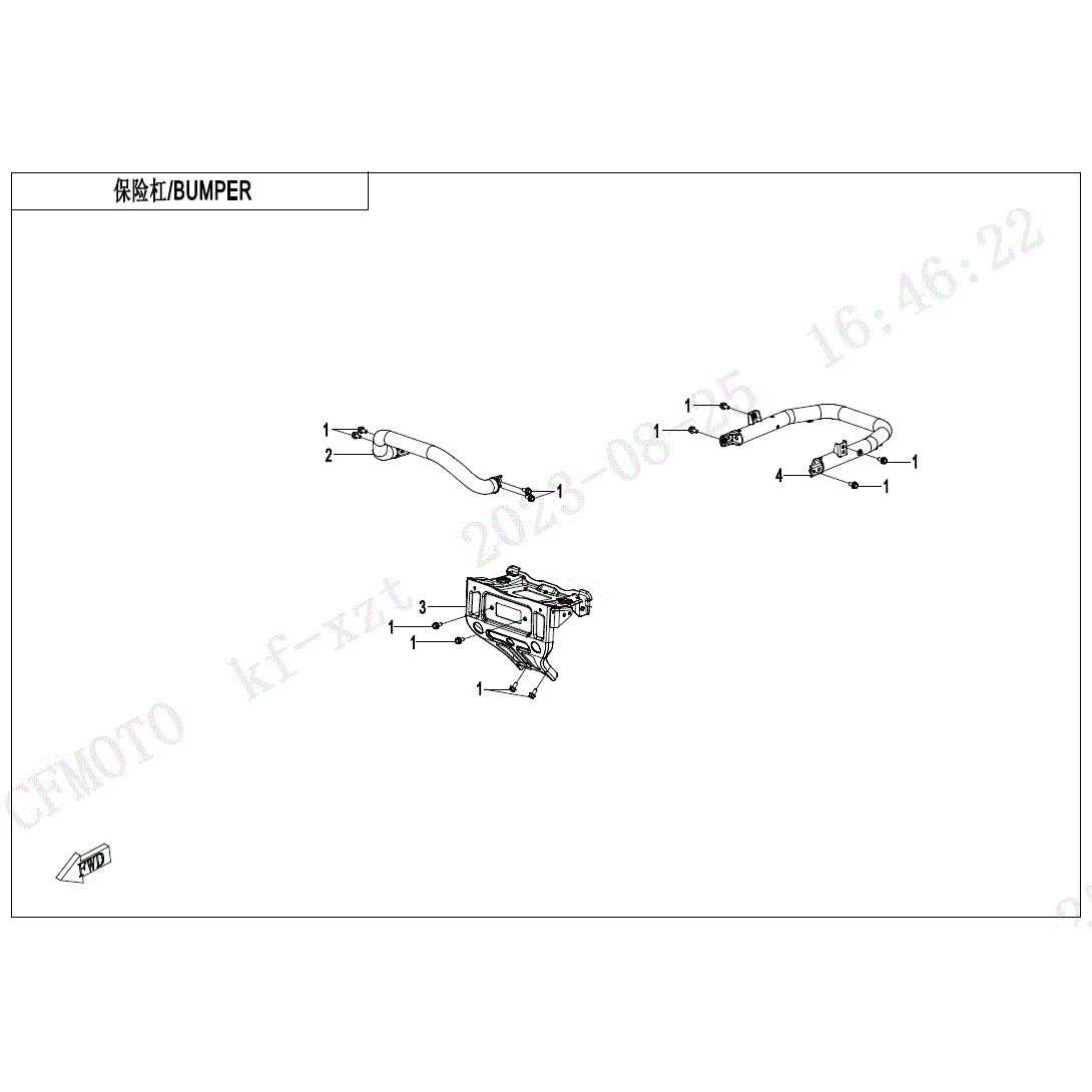 An Image of a genuine CFMOTO Parts Schematic Diagram showing the group - BUMPER - 2024 CFMOTO CFORCE 1000 TOURING