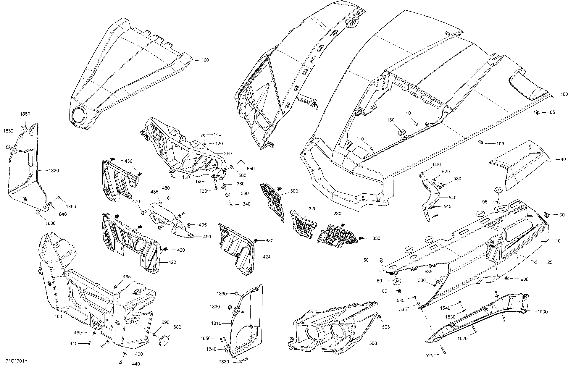 An Image of a Genuine Can-Am Parts Schematic Diagram showing the schematic - BODY AND ACCESSORIES - MAX FRONT ALL MODELS