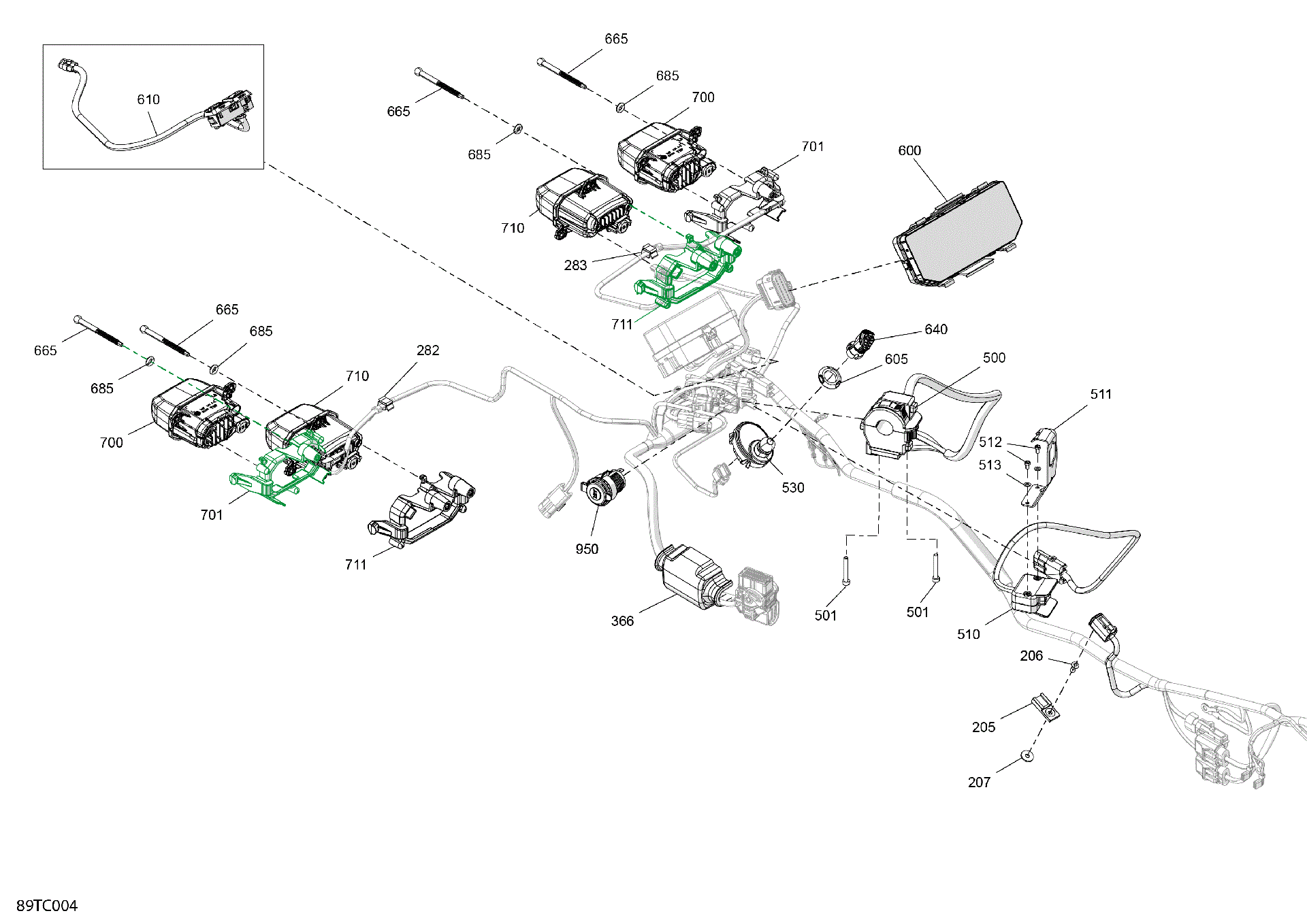 An Image of a Genuine Can-Am Parts Schematic Diagram showing the schematic - ELECTRIC - FRONT SECTION