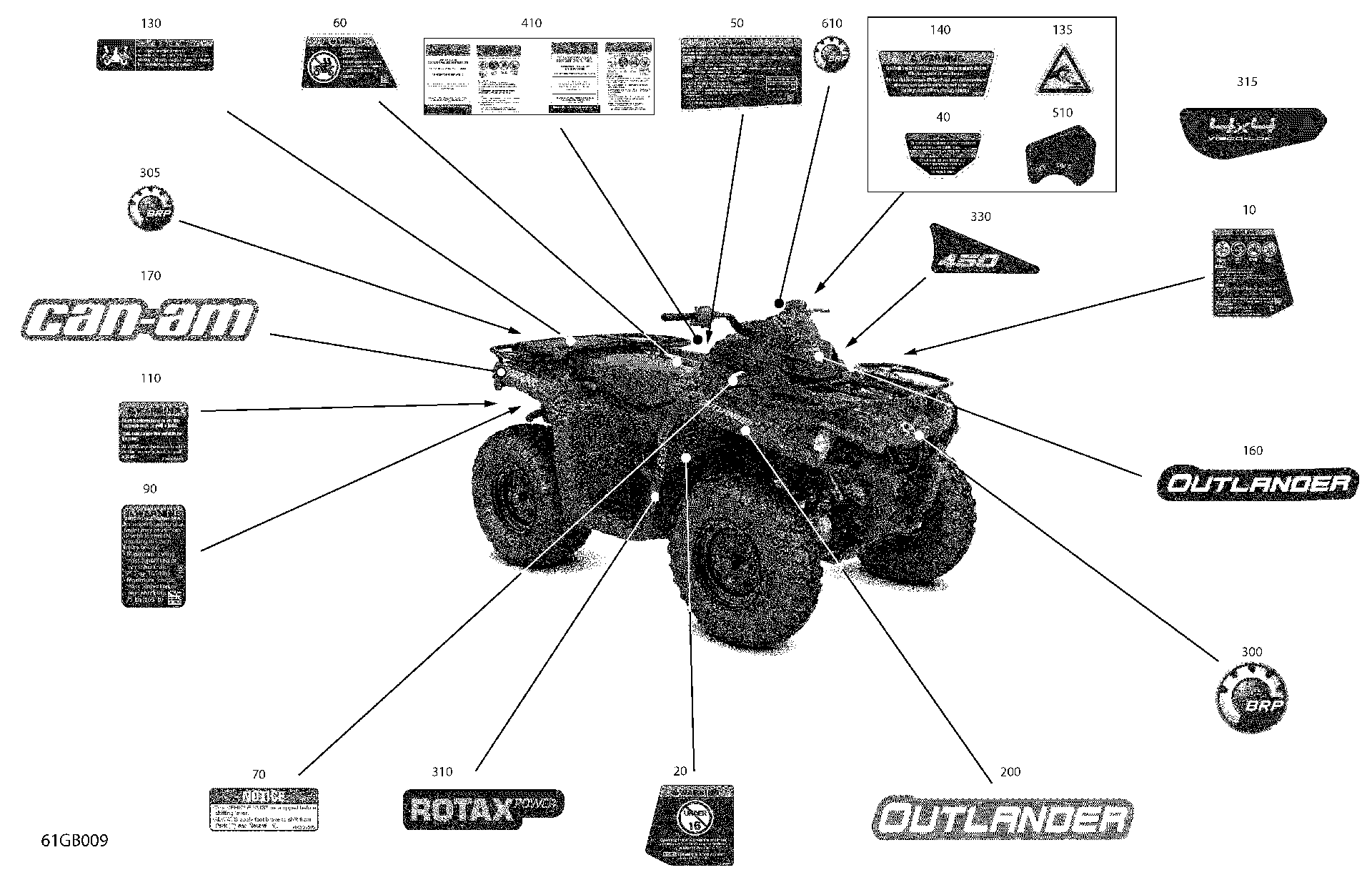 An Image of a Genuine Can-Am Parts Schematic Diagram showing the schematic - BODY - DECALS