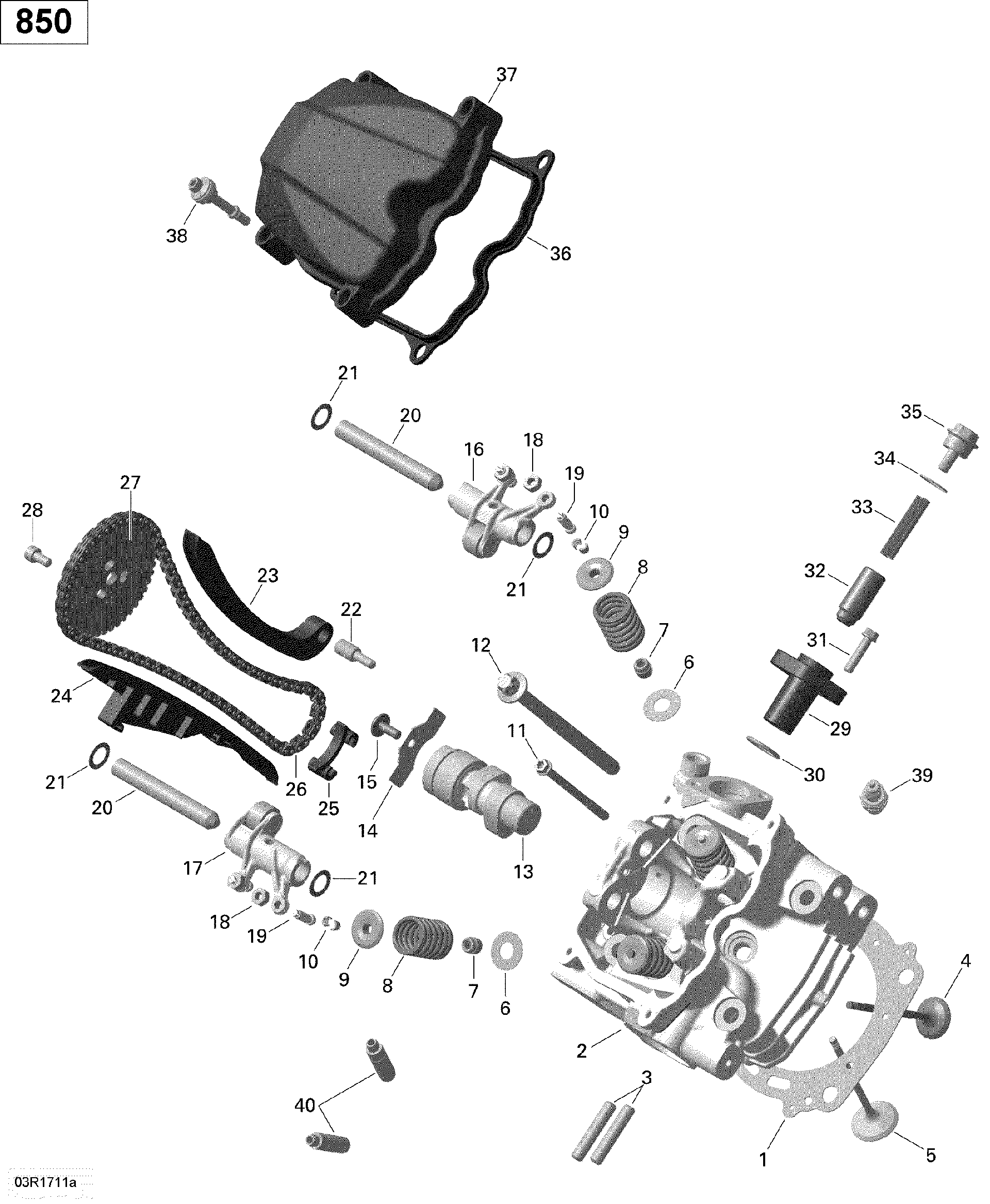 An Image of a Genuine Can-Am Parts Schematic Diagram showing the schematic - ROTAX - CYLINDER HEAD FRONT - 850 EFI