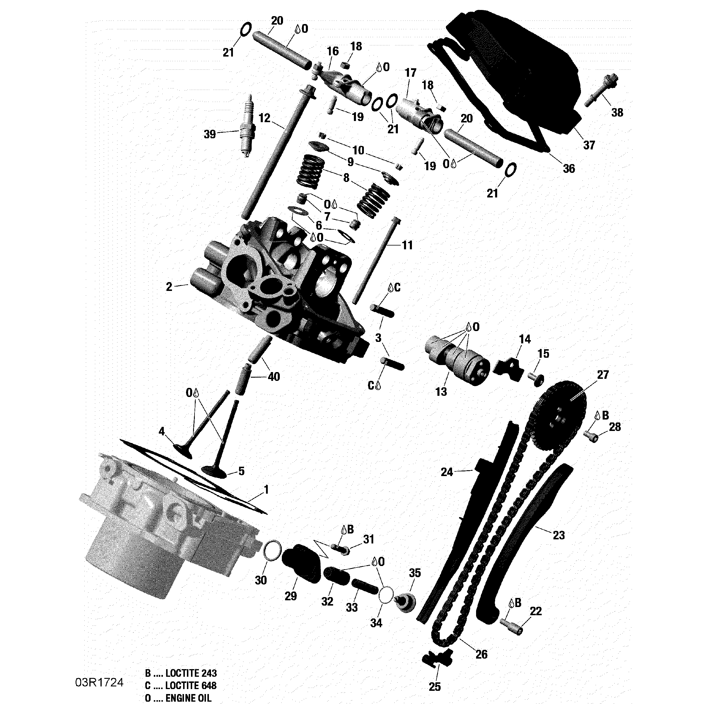 An Image of a Genuine Can-Am Parts Schematic Diagram showing the schematic - CYLINDER HEAD REAR - HD10