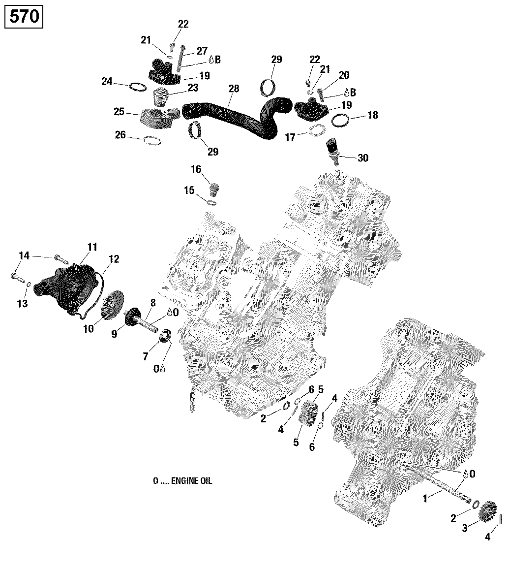 An Image of a Genuine Can-Am Parts Schematic Diagram showing the schematic - ENGINE COOLING - 570 EFI