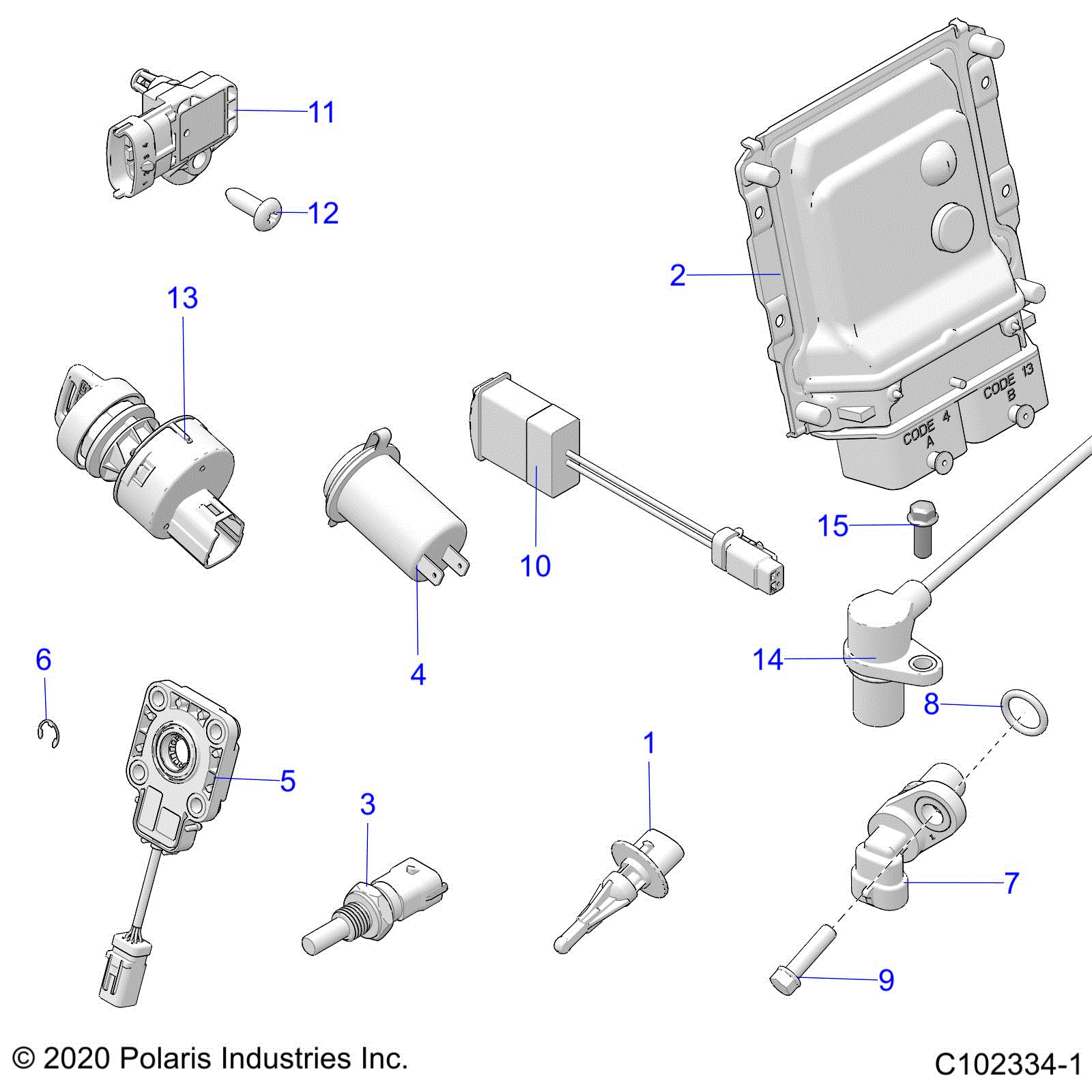 An Image of a Genuine Polaris Parts Schematic Diagram showing the schematic - ELECTRICAL: SWITCHES ECU and CONTROL MODULES - 2020 POLARIS SPORTSMAN XP 1000 S 55"