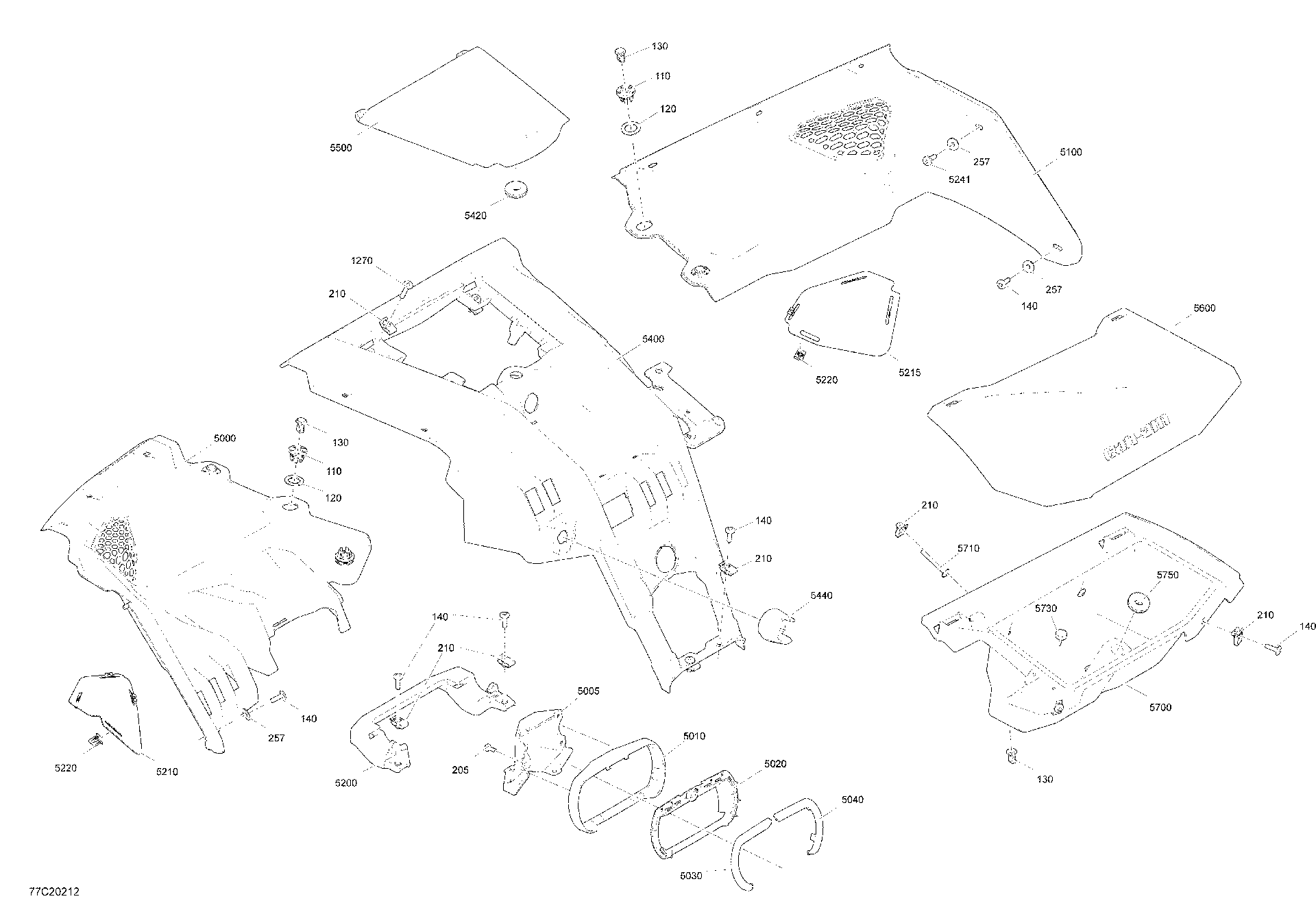 An Image of a Genuine Can-Am Parts Schematic Diagram showing the schematic - CAB INTERIOR - DASHBOARD - STD