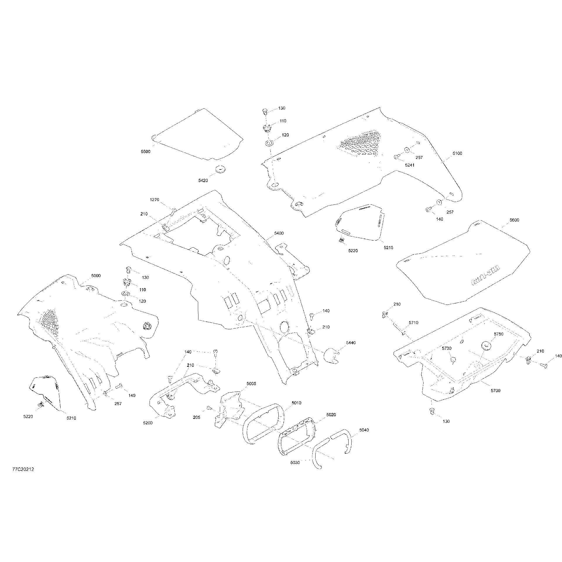 An Image of a Genuine Can-Am Parts Schematic Diagram showing the schematic - CAB INTERIOR - DASHBOARD - STD
