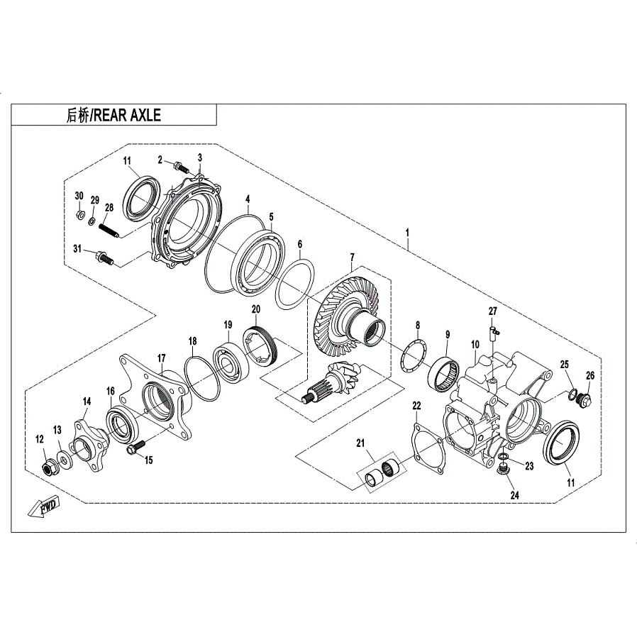 An Image of a genuine CFMOTO Parts Schematic Diagram showing the group - REAR GEARCASE - 2019 CFMOTO CFORCE 400