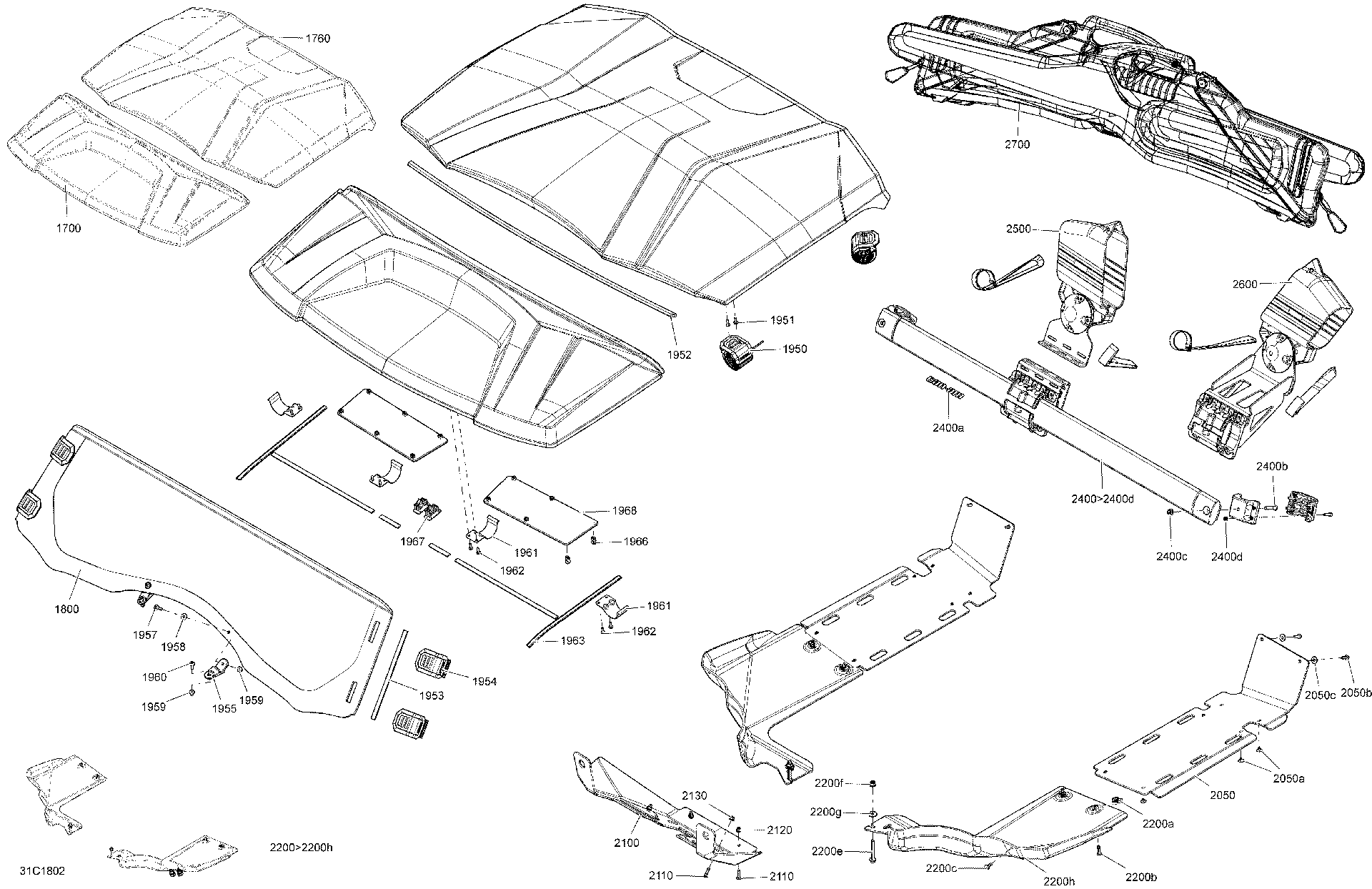 An Image of a Genuine Can-Am Parts Schematic Diagram showing the schematic - BODY AND ACCESSORIES COMMANDER NON MAX - PACKAGE HUNTER