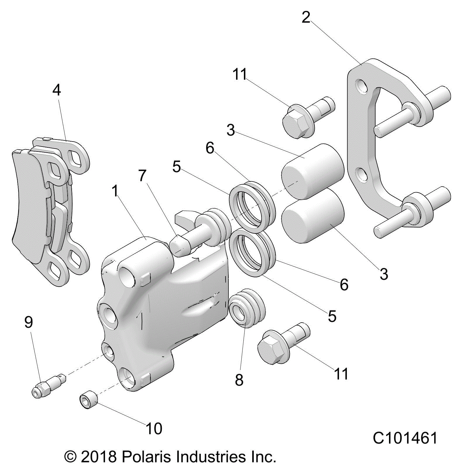 An Image of a Genuine Polaris Parts Schematic Diagram showing the schematic - BRAKES: REAR CALIPER - 2022 POLARIS SPORTSMAN XP 1000 S 55"