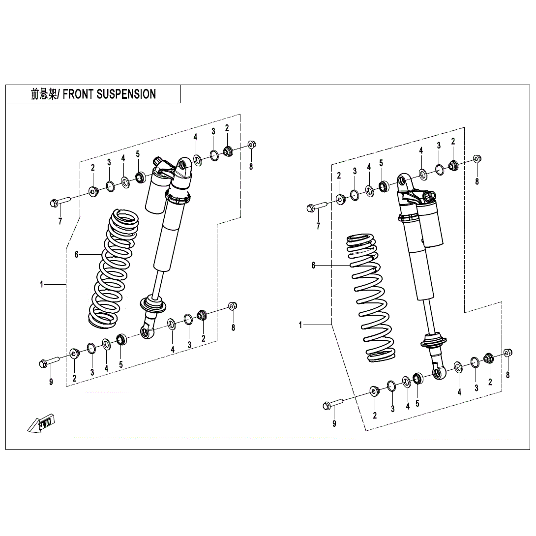 An Image of a Genuine CFMOTO Parts Schematic Diagram showing the schematic - REAR SHOCK ABSORBER - 2024 CFMOTO ZFORCE 950 Sport