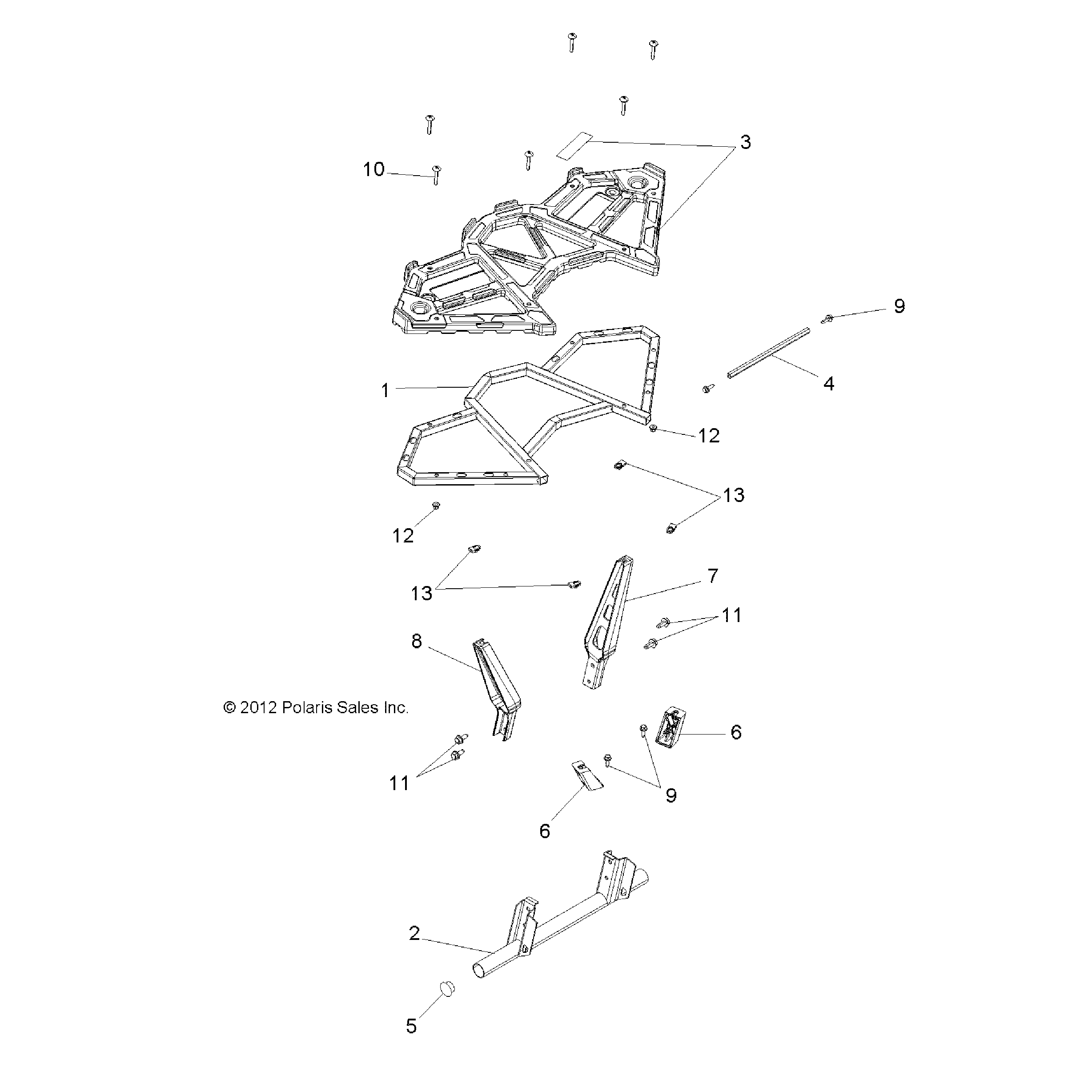 An Image of a Genuine Polaris Parts Schematic Diagram showing the schematic - BODY: REAR RACK - 2019 POLARIS SCRAMBLER 850 48"