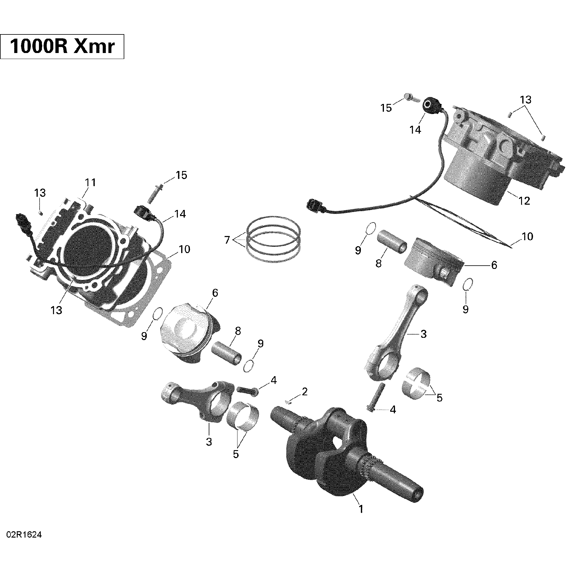 An Image of a Genuine Can-Am Parts Schematic Diagram showing the schematic - CRANKSHAFT PISTON AND CYLINDER - 1000R EFI