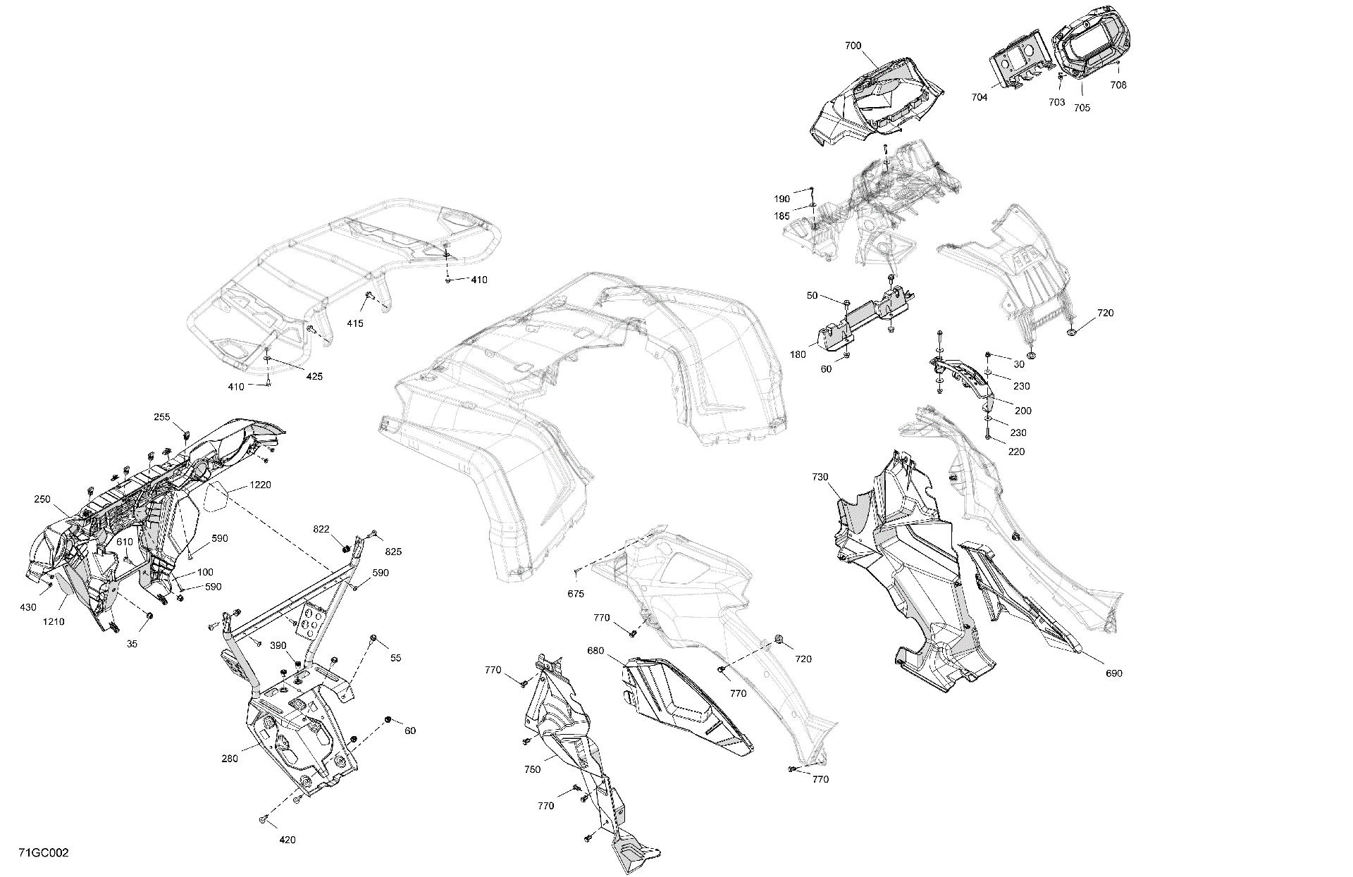 An Image of a Genuine Can-Am Parts Schematic Diagram showing the schematic - BODY - FRONT SECTION