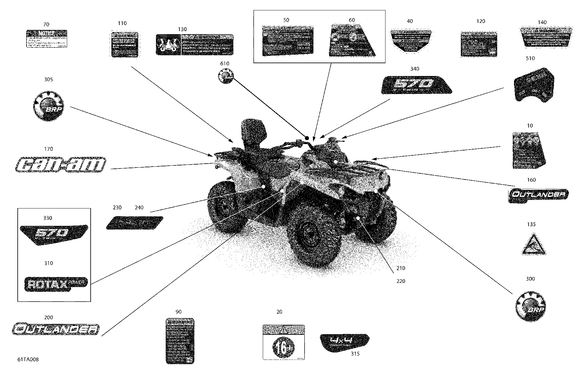 An Image of a Genuine Can-Am Parts Schematic Diagram showing the schematic - BODY - DECALS - XT