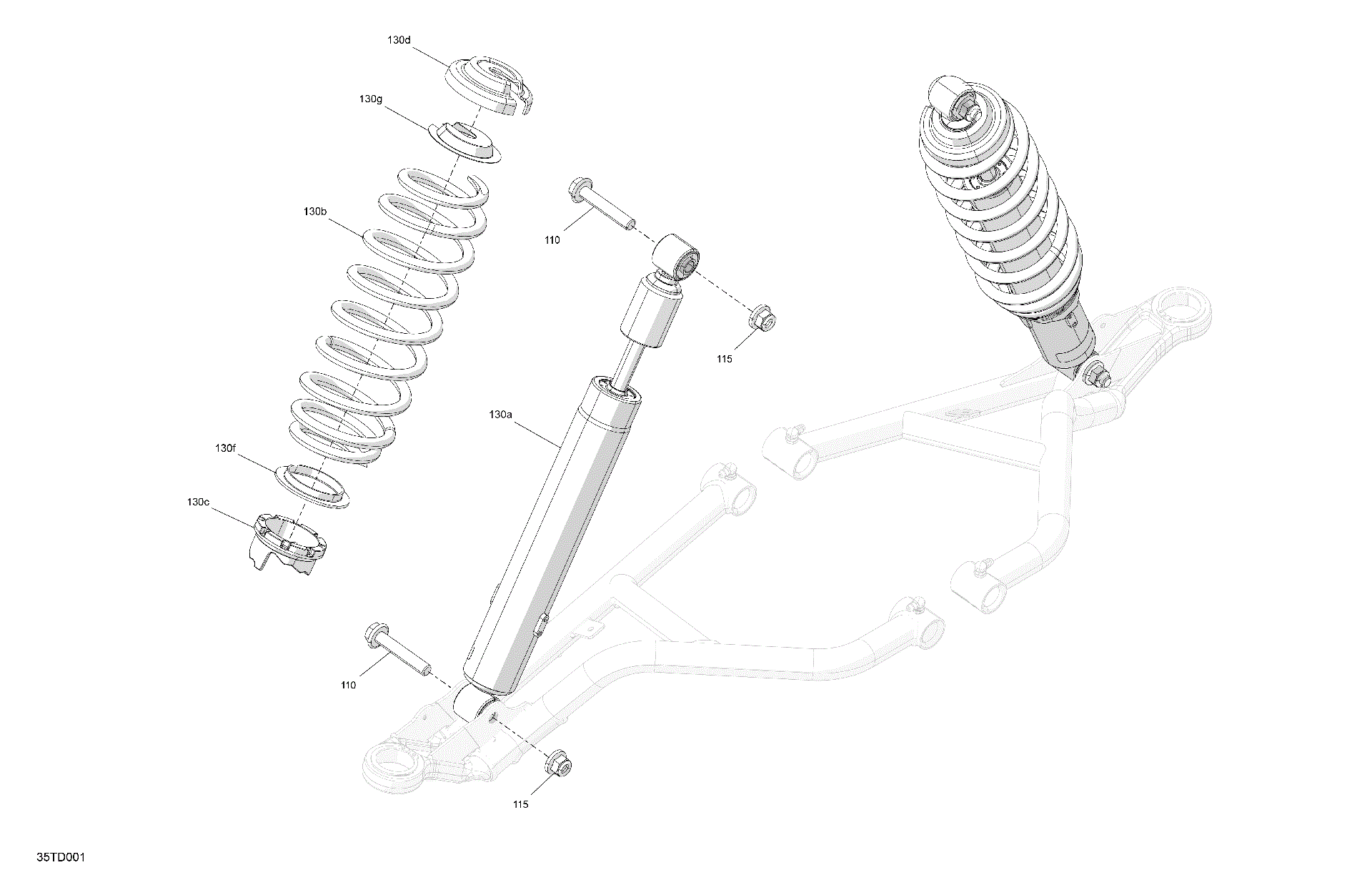 An Image of a Genuine Can-Am Parts Schematic Diagram showing the schematic - SUSPENSION - FRONT SHOCKS
