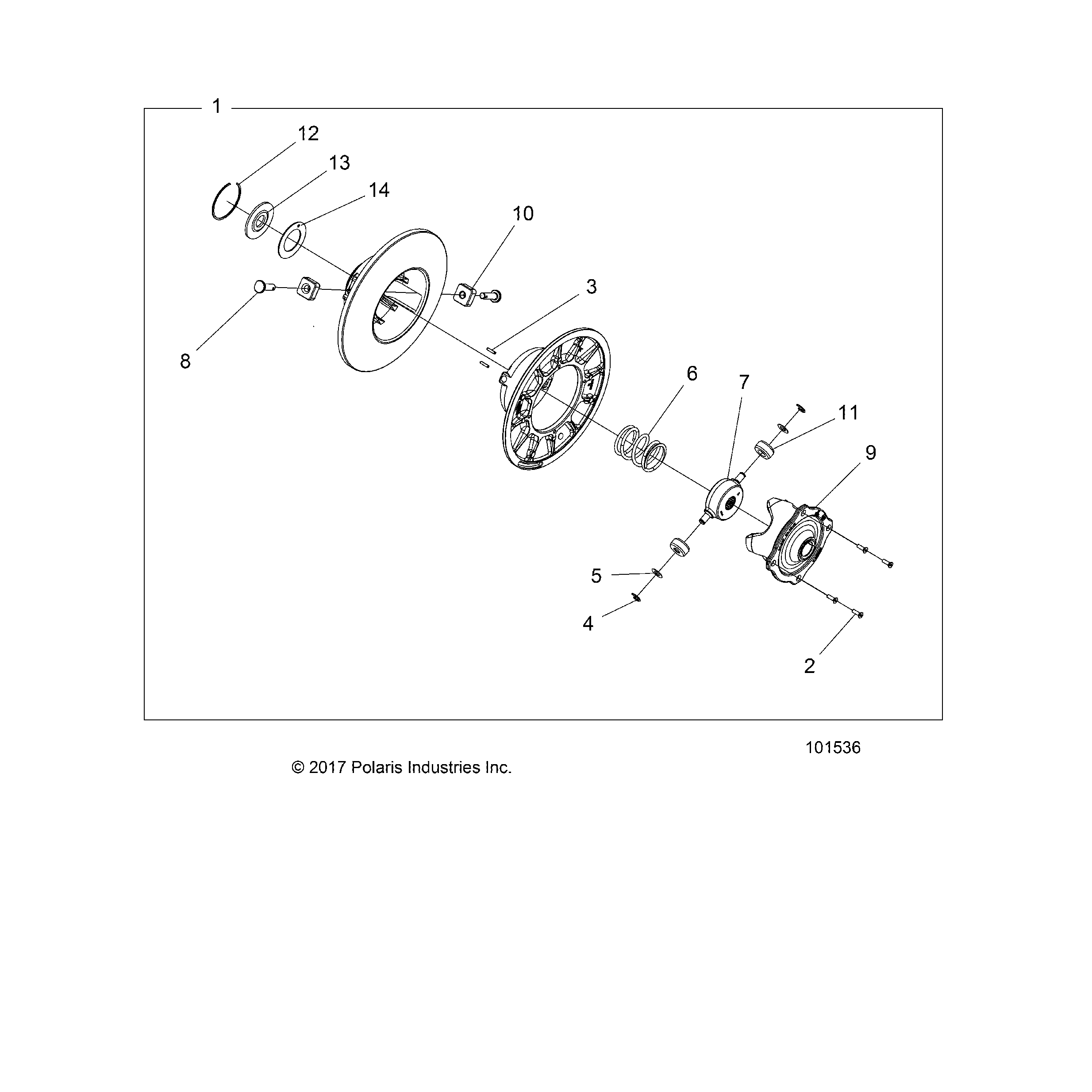An Image of a Genuine Polaris Parts Schematic Diagram showing the schematic - DRIVE TRAIN: SECONDARY CLUTCH INTERNALS - 2021 POLARIS SCRAMBLER XP 1000 S 55"