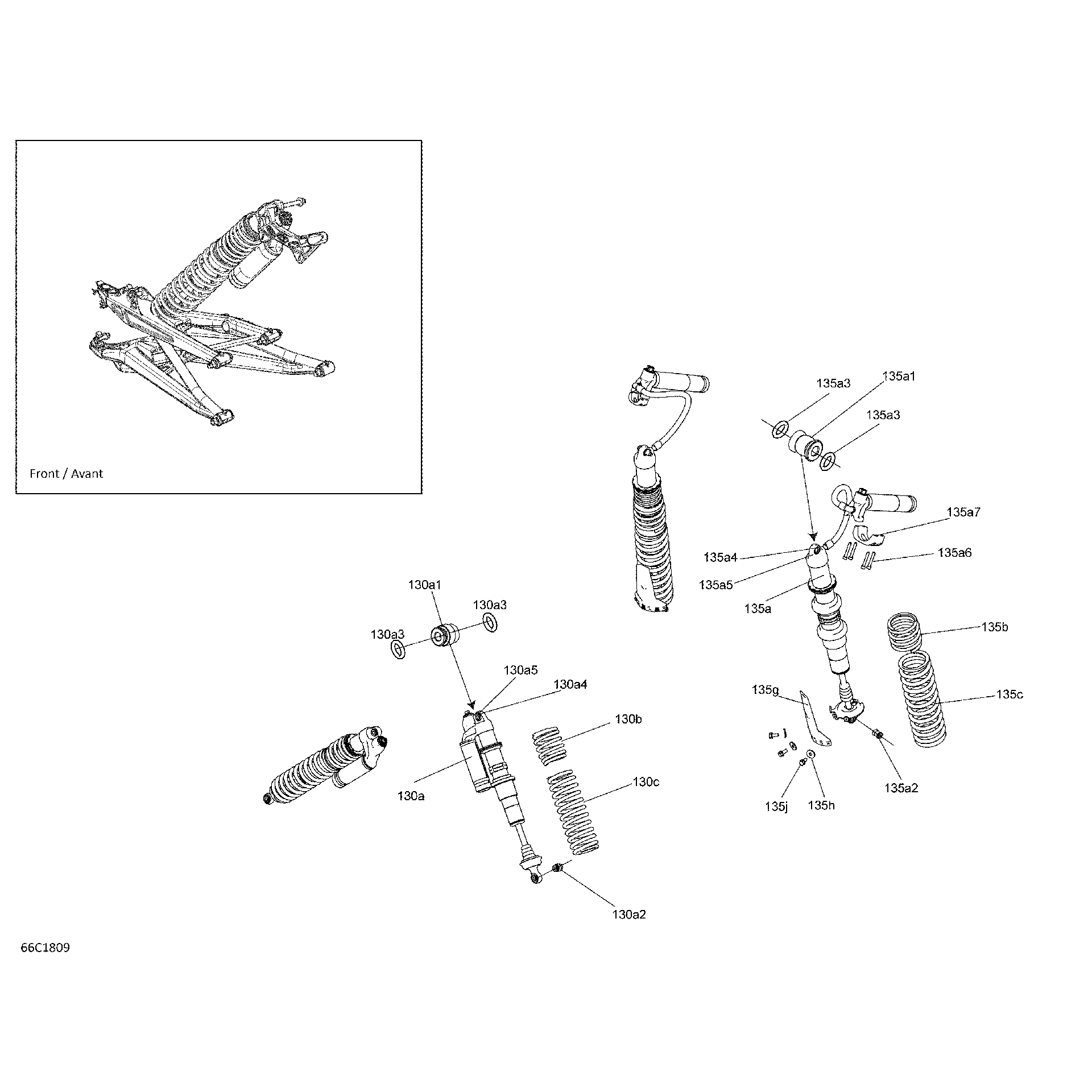An Image of a Genuine Can-Am Parts Schematic Diagram showing the schematic - SHOCKS MAVERICK X3 MAX - TURBO R - X RS DPS