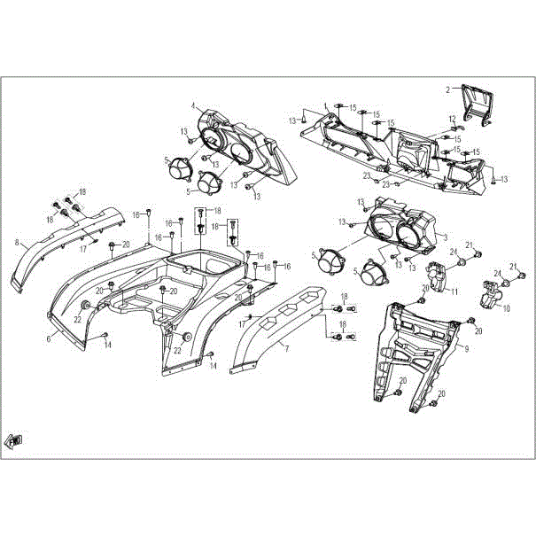 An Image of a genuine CFMOTO Parts Schematic Diagram showing the group - REAR PLASTICS - 2016 CFMOTO CFORCE 800 X8