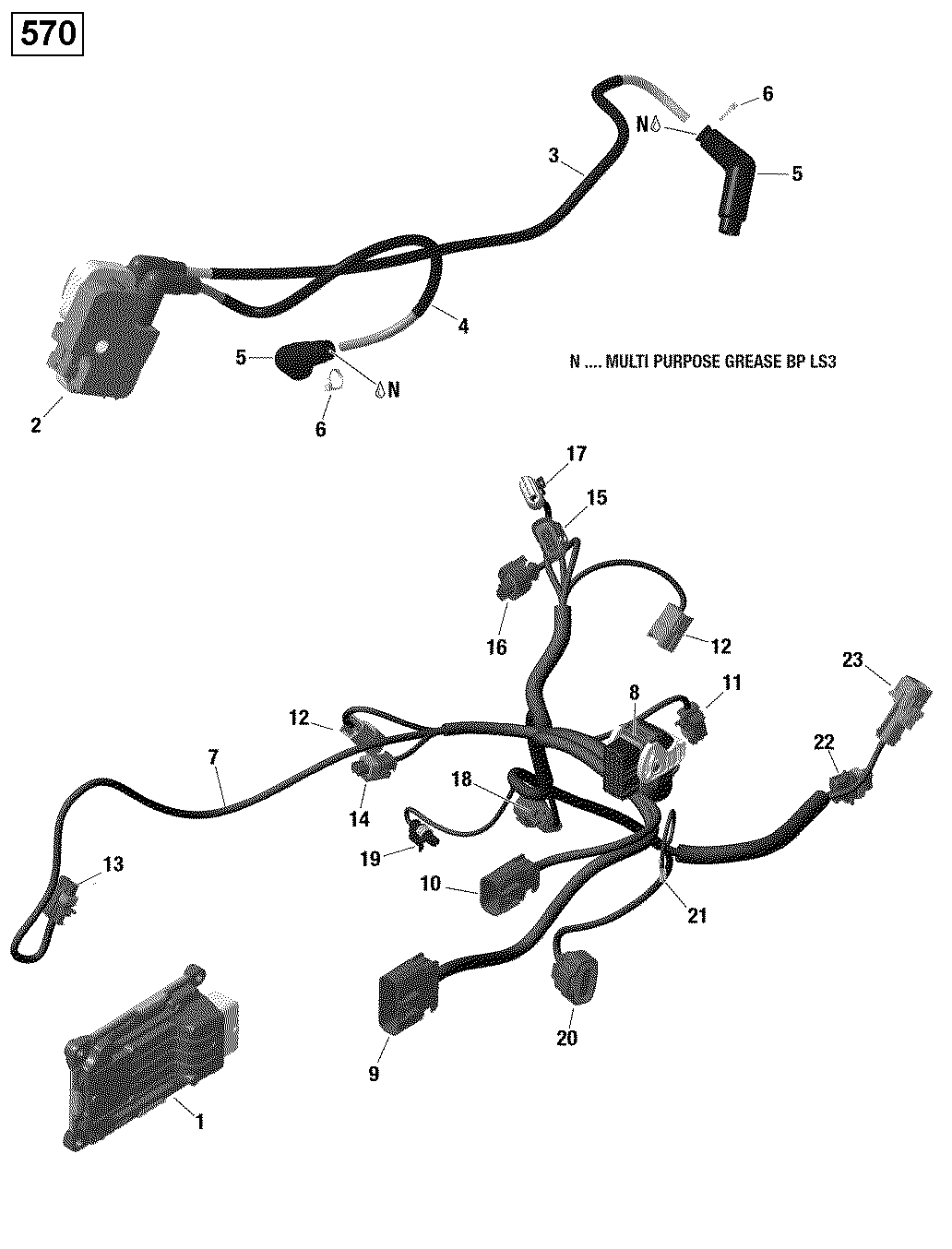 An Image of a Genuine Can-Am Parts Schematic Diagram showing the schematic - ENGINE HARNESS AND ELECTRONIC MODULE - 570 EFI (PACKAGE PRO)