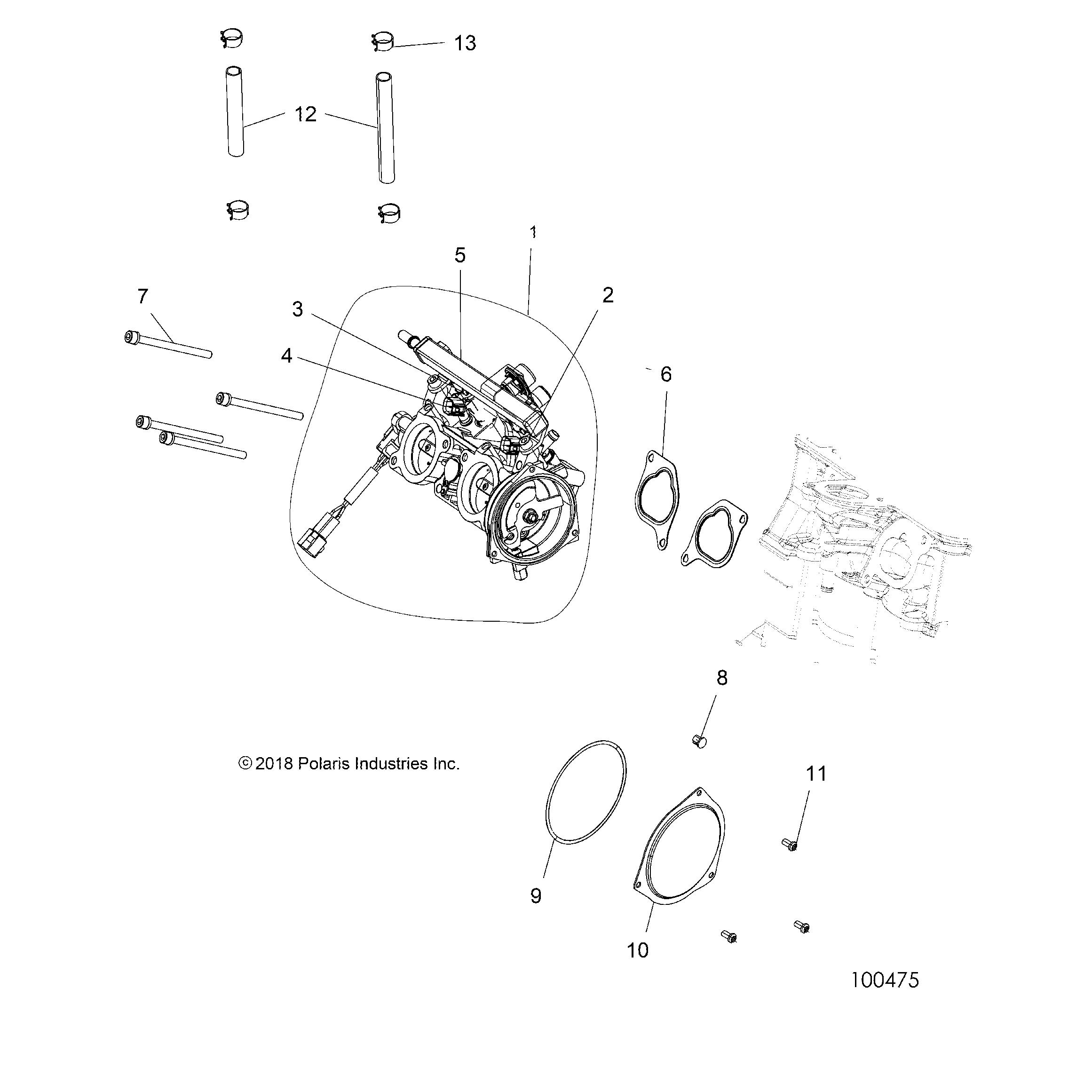 An Image of a Genuine Polaris Parts Schematic Diagram showing the schematic - ENGINE: THROTTLE BODY - 2018 POLARIS SPORTSMAN TOURING 1000