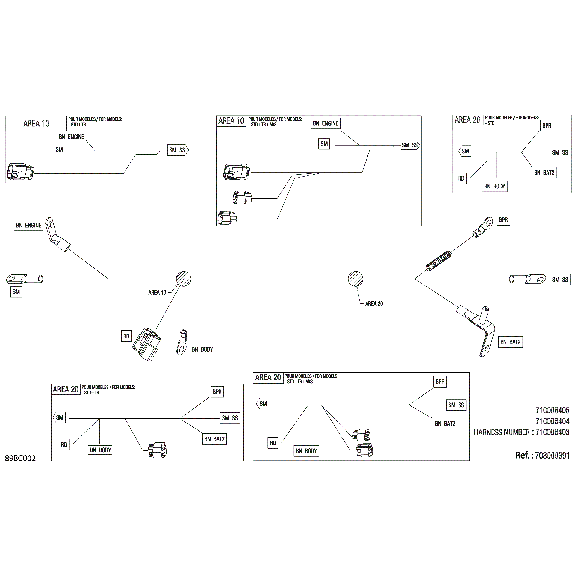 An Image of a Genuine Can-Am Parts Schematic Diagram showing the schematic - ELECTRIC - VOLTAGE REGULATOR WIRING HARNESS - 710008403