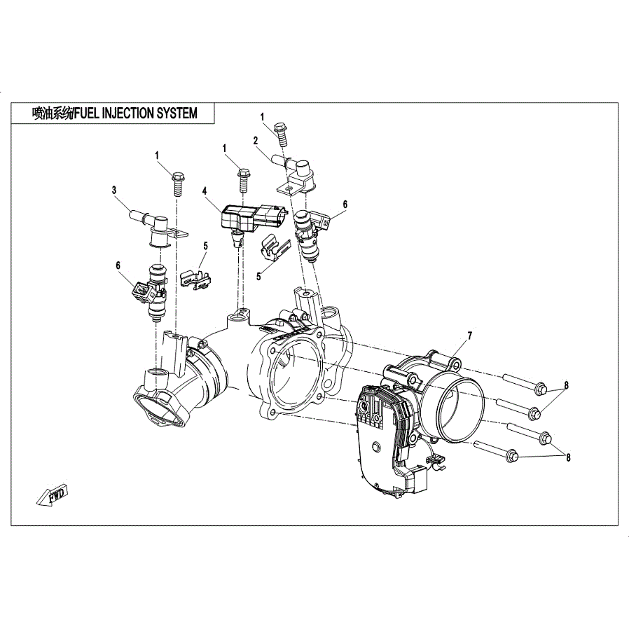 An Image of a Genuine CFMOTO Parts Schematic Diagram showing the schematic - FUEL INJECTION SYSTEM - 2019 CFMOTO UFORCE 1000