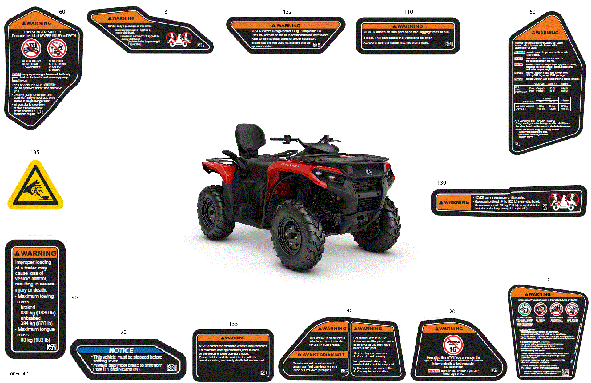 An Image of a Genuine Can-Am Parts Schematic Diagram showing the schematic - BODY - WARNING DECALS