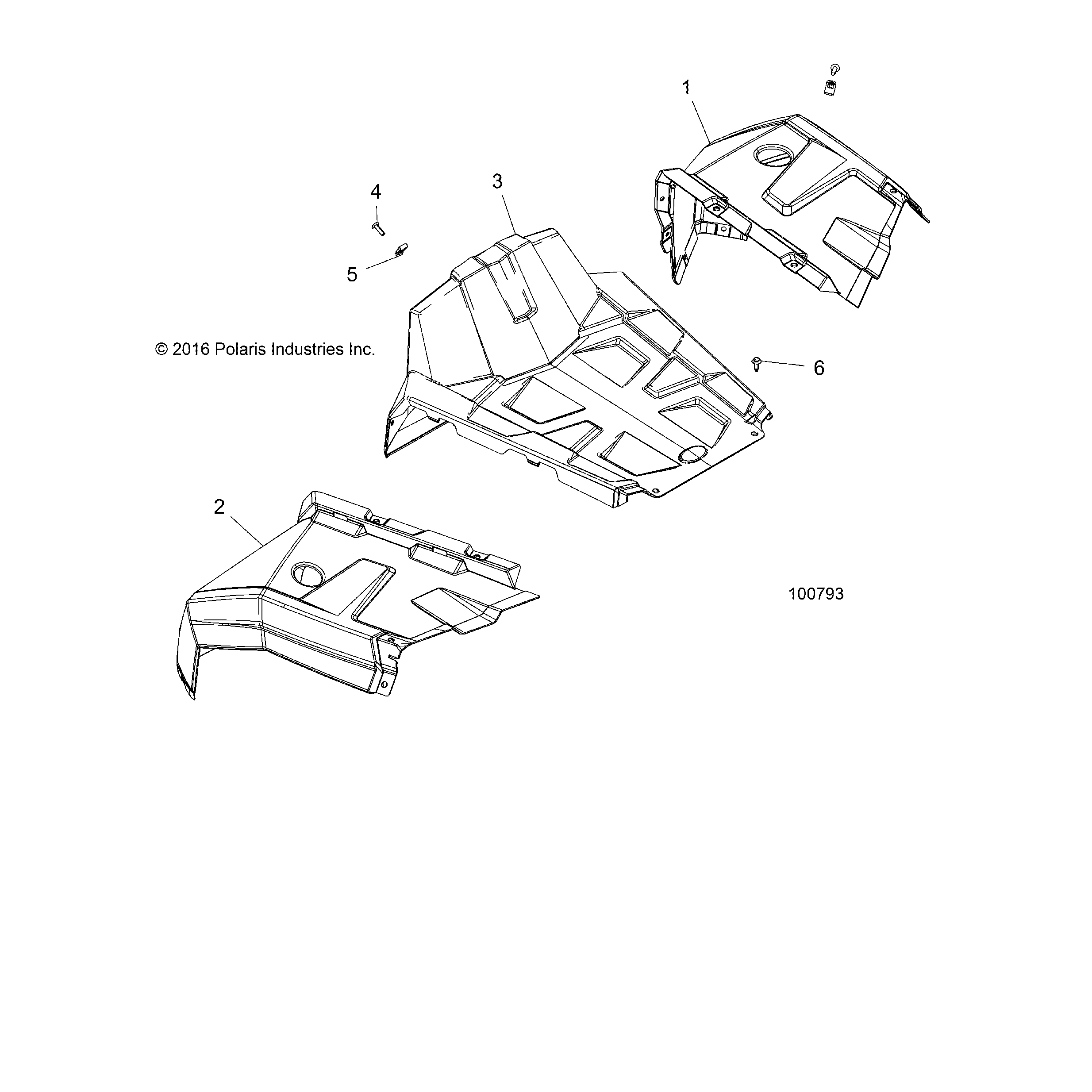 An Image of a Genuine Polaris Parts Schematic Diagram showing the schematic - BODY: FRONT FENDERS - 2019 POLARIS ACE 150 EFI INDY