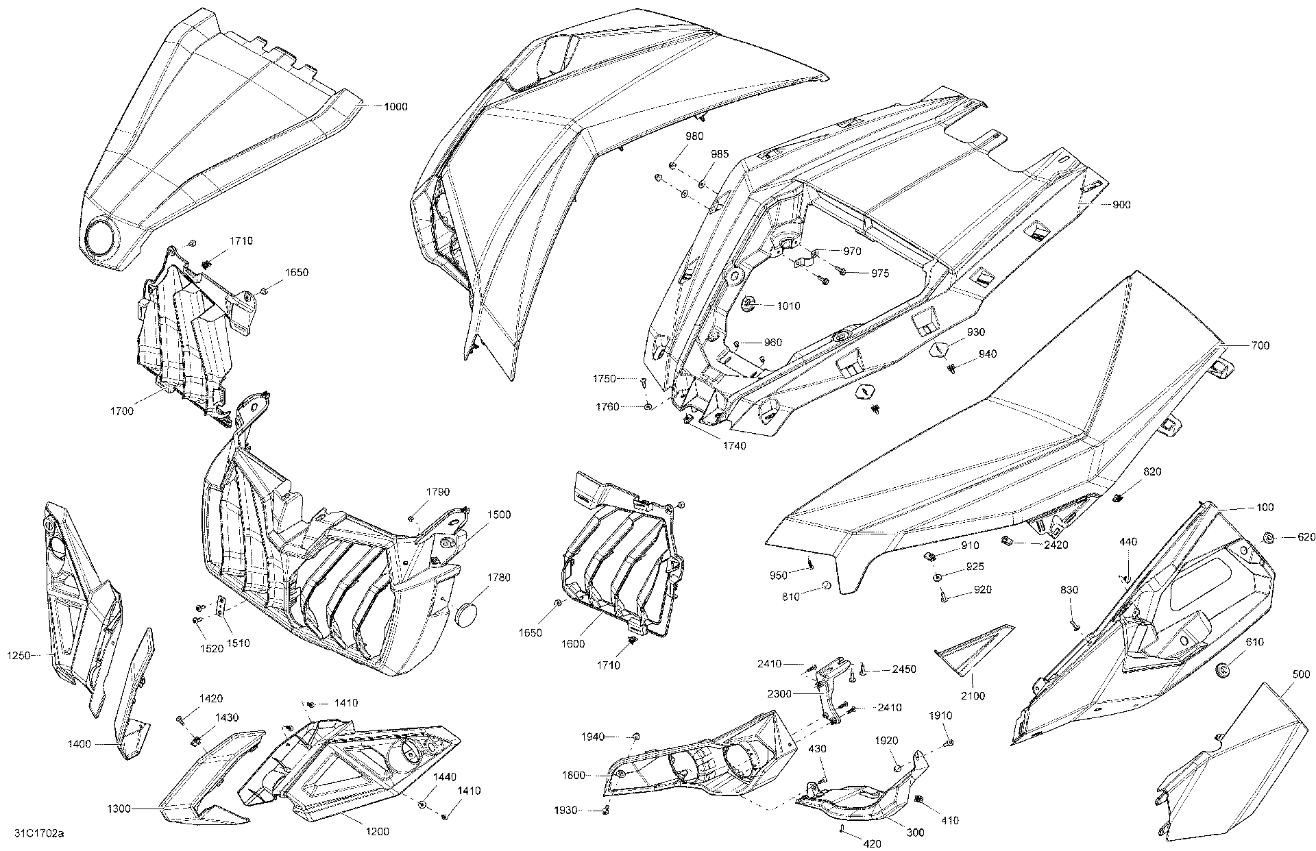 An Image of a Genuine Can-Am Parts Schematic Diagram showing the schematic - BODY AND ACCESSORIES - FRONT SECTION ALL MODELS
