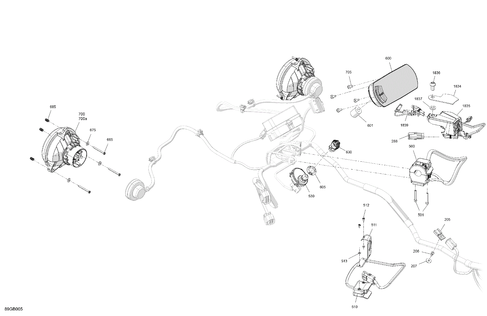 An Image of a Genuine Can-Am Parts Schematic Diagram showing the schematic - ELECTRIC - FRONT SECTION