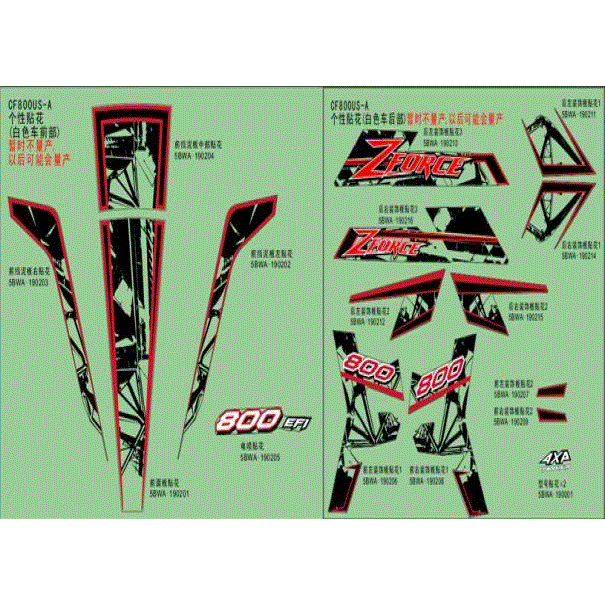 An Image of a Genuine CFMOTO Parts Schematic Diagram showing the schematic - DECAL (WHITE) - 2016 CFMOTO ZFORCE 800 Trail